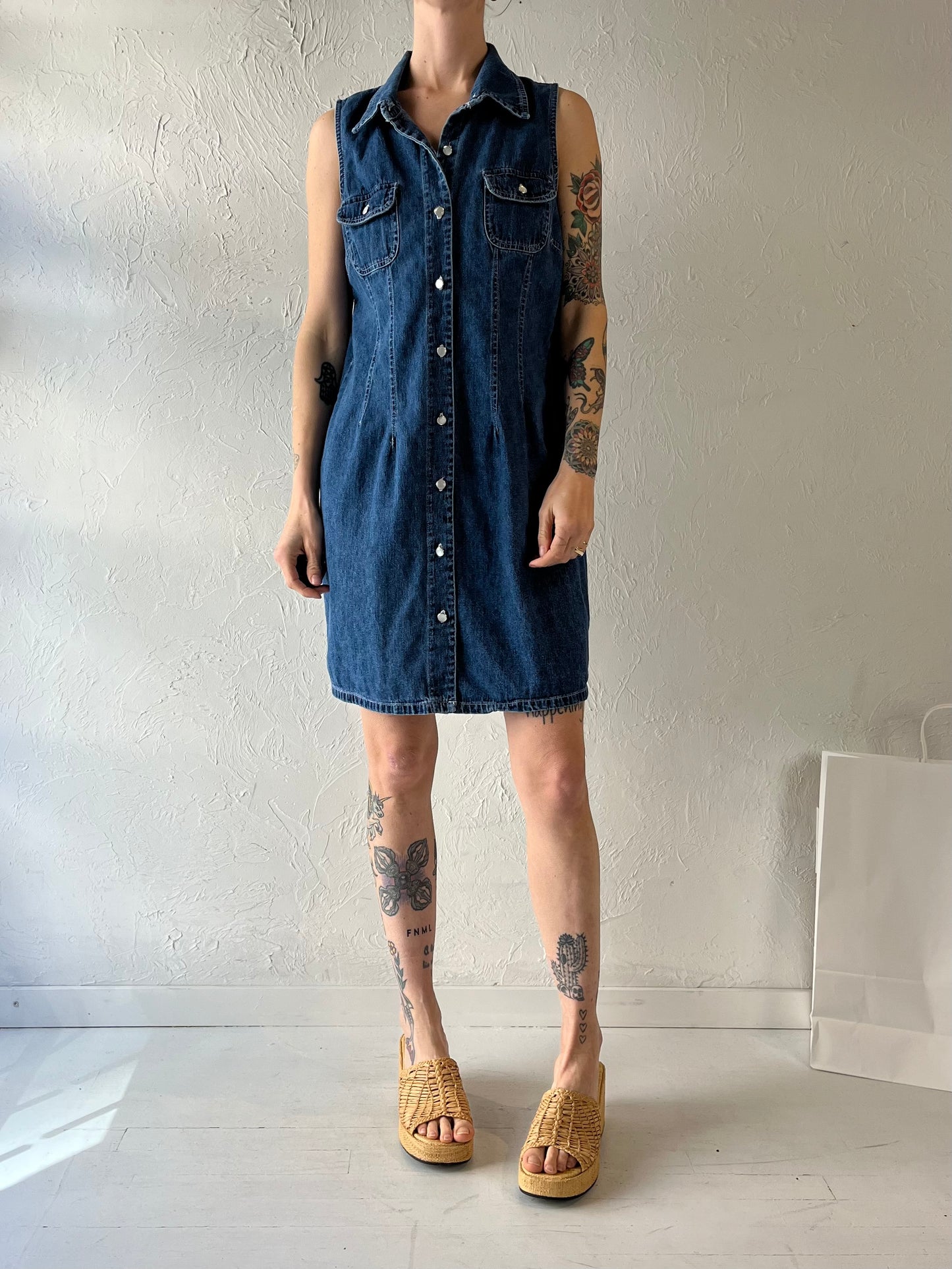 Y2k 'Faded Glory' Button Up Denim Mini Dress / Large