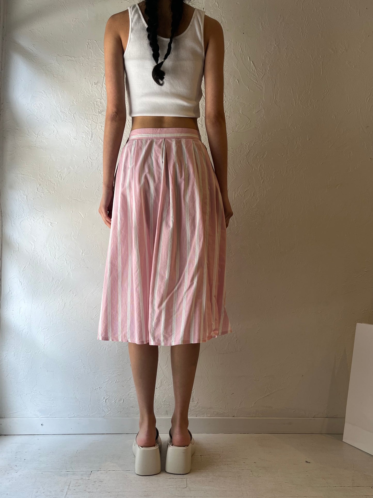 90s ‘Miss Cassidy’ Pink Striped Midi Skirt / Small
