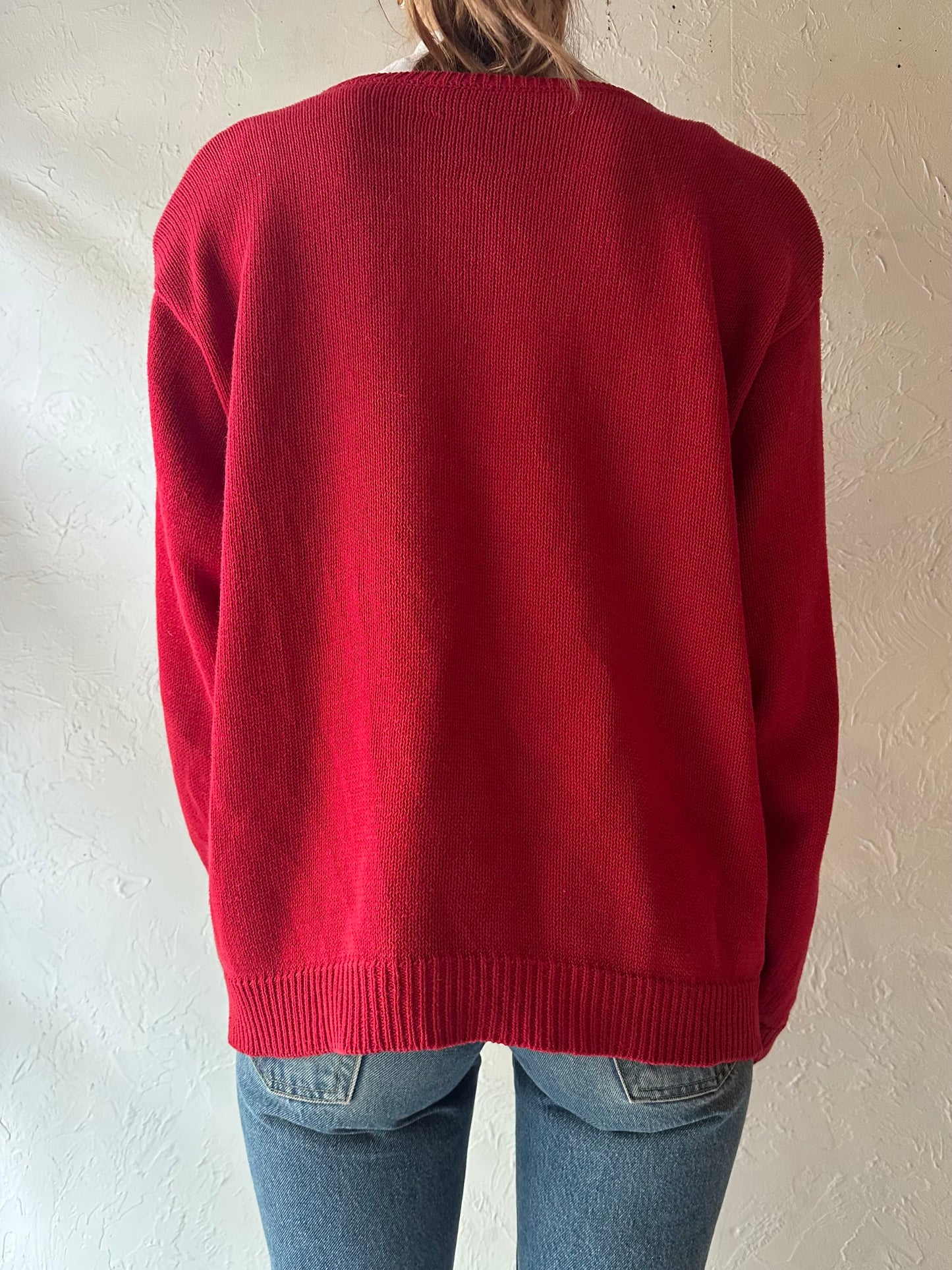 90s 'Susan Bristol' Red Teddy Bear Knit Sweater / Medium
