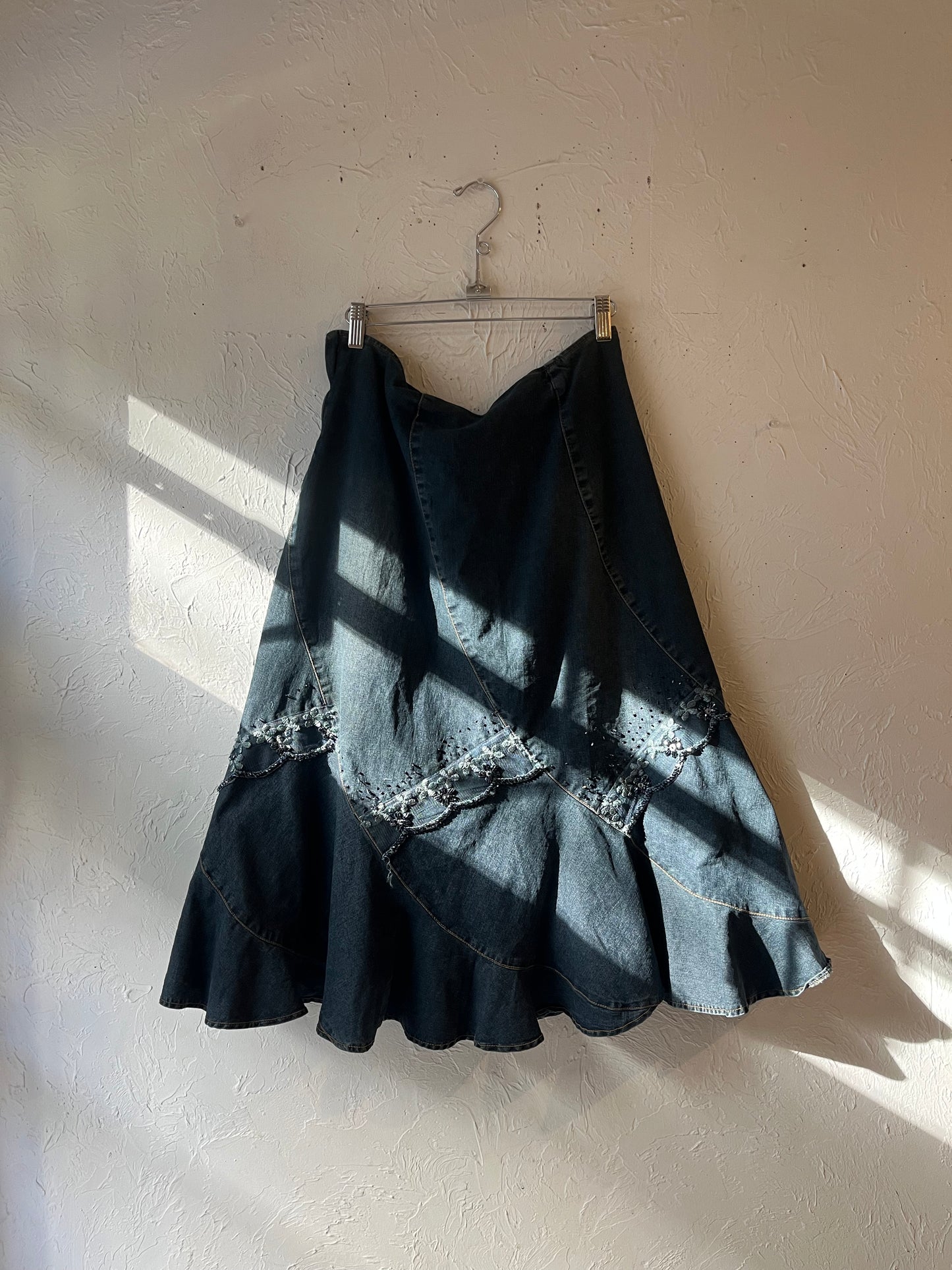 Y2k 'Vex' Embellished Denim Skirt / Large