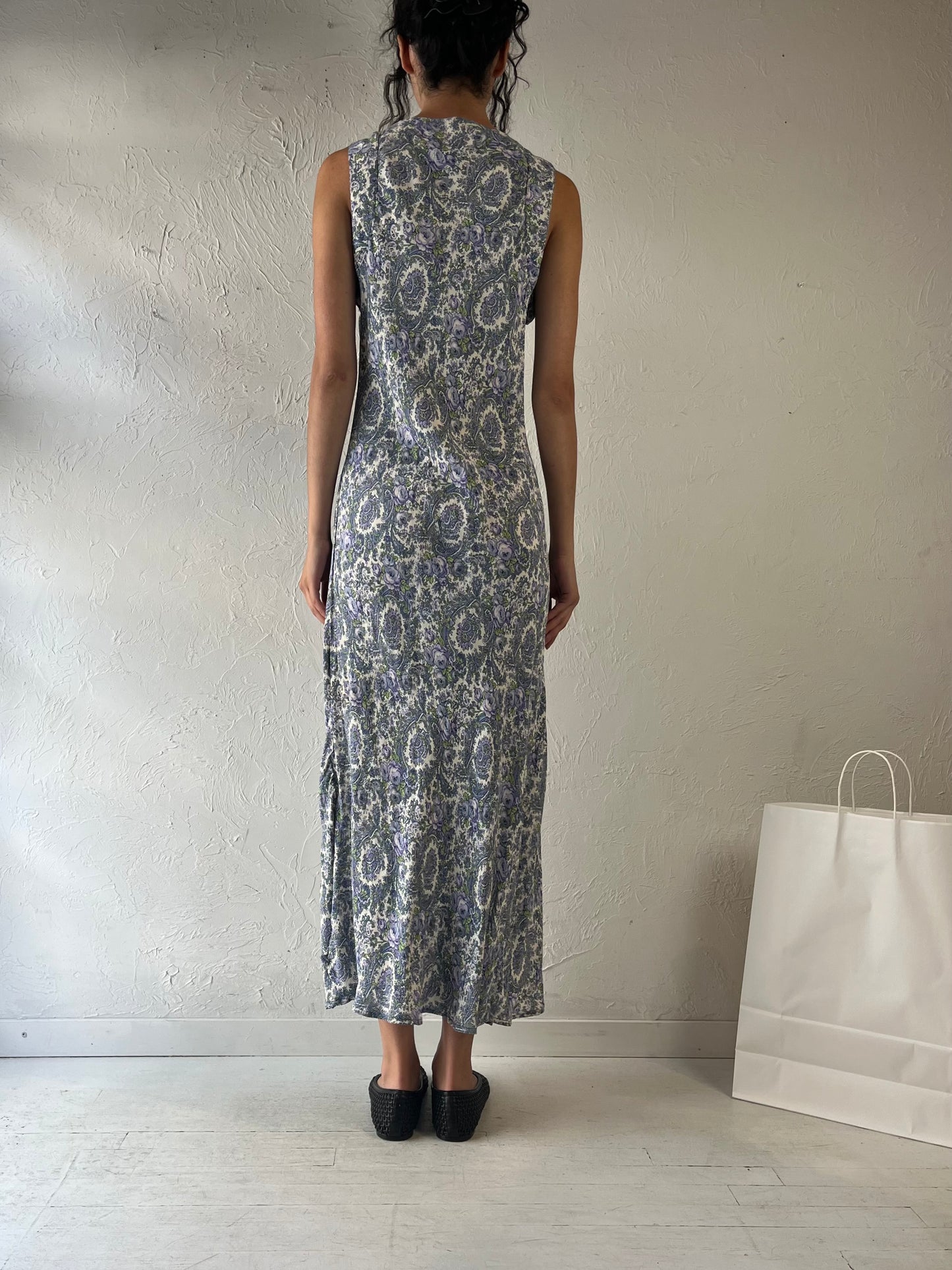 90s ‘April Cornell’ Blue Paisley Dress / XL