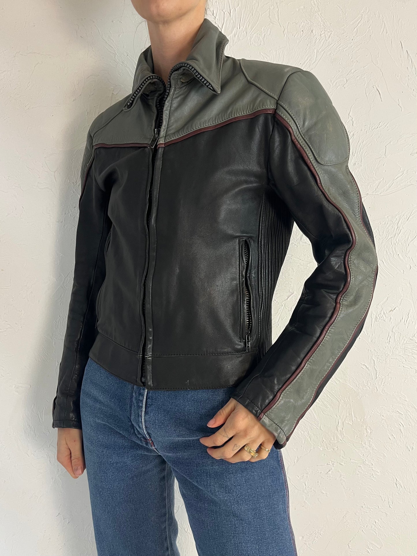 90s 'Tour Lion' Heavy Duty Leather Jacket / Medium