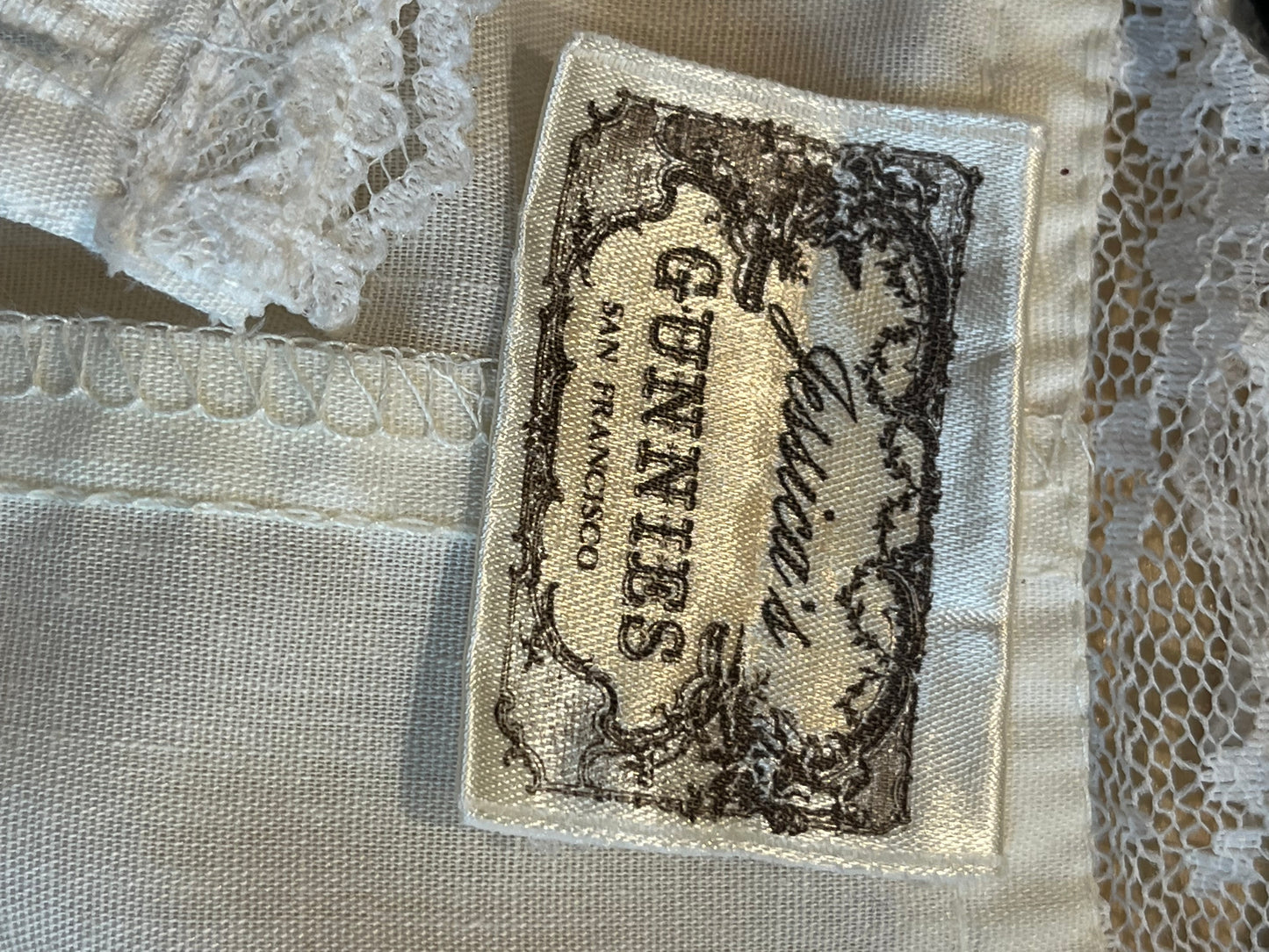 70s ‘Jessica Gunnies’ Cream Lace Button Up Blouse / Small