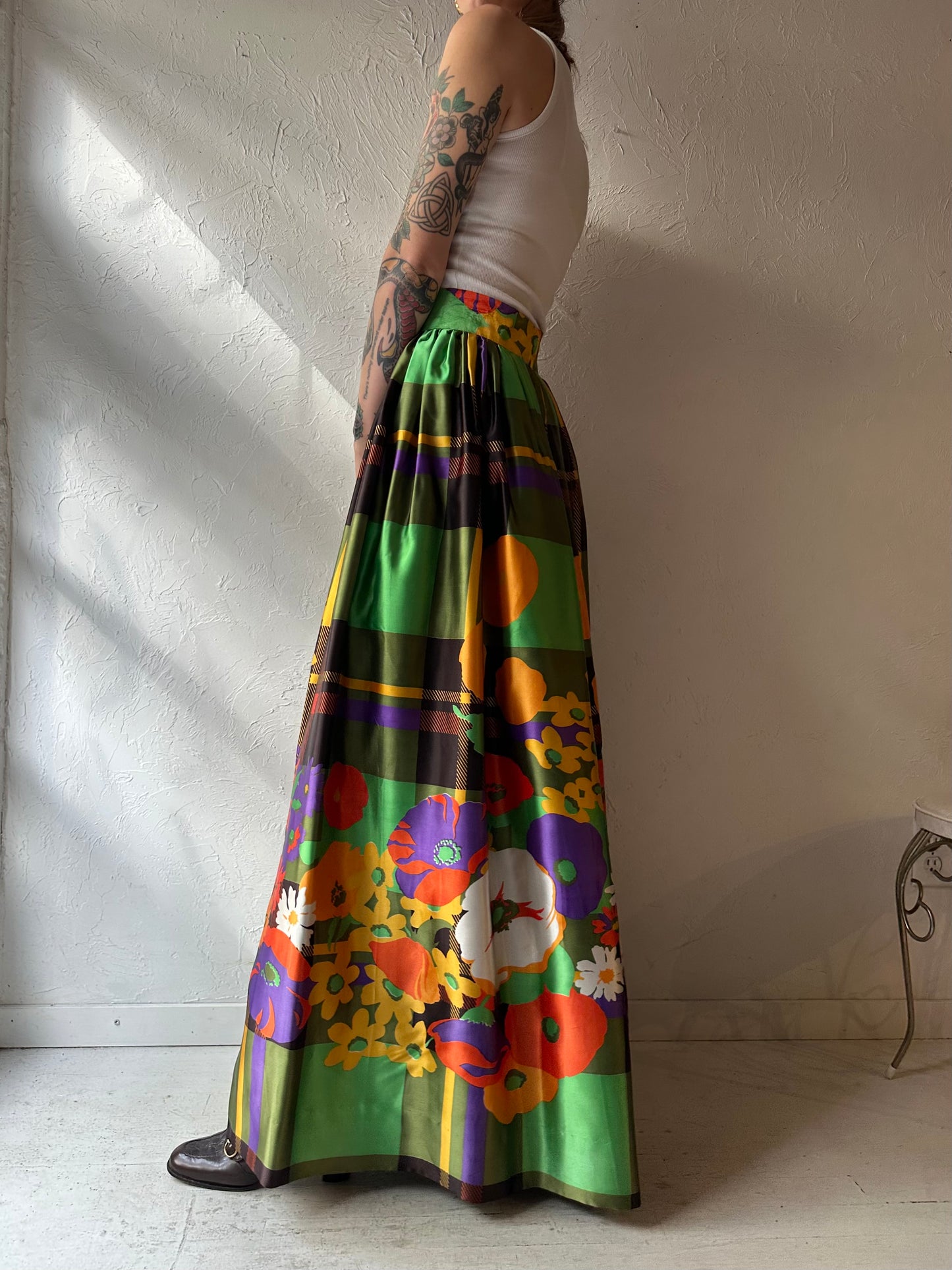 Vintage Handmade Satin Maxi Skirt / Small