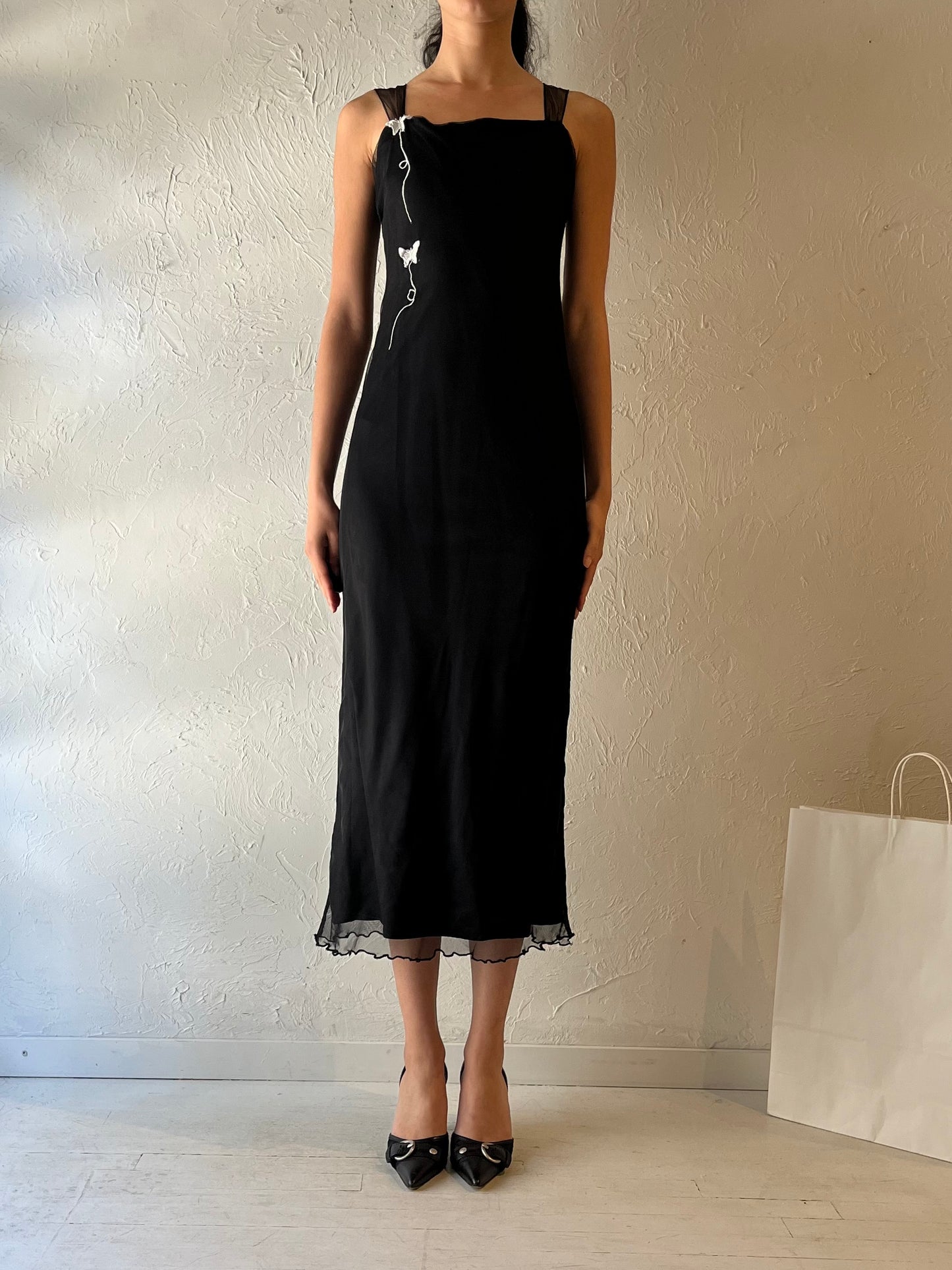 90s ‘M Studio’ Black Butterfly Dress / Medium
