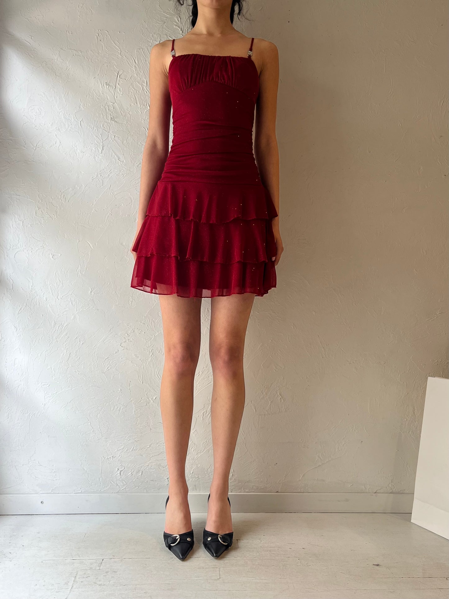 Y2K ‘Ruby Rox’ Red Ruffle Micro Mini Dress / Small