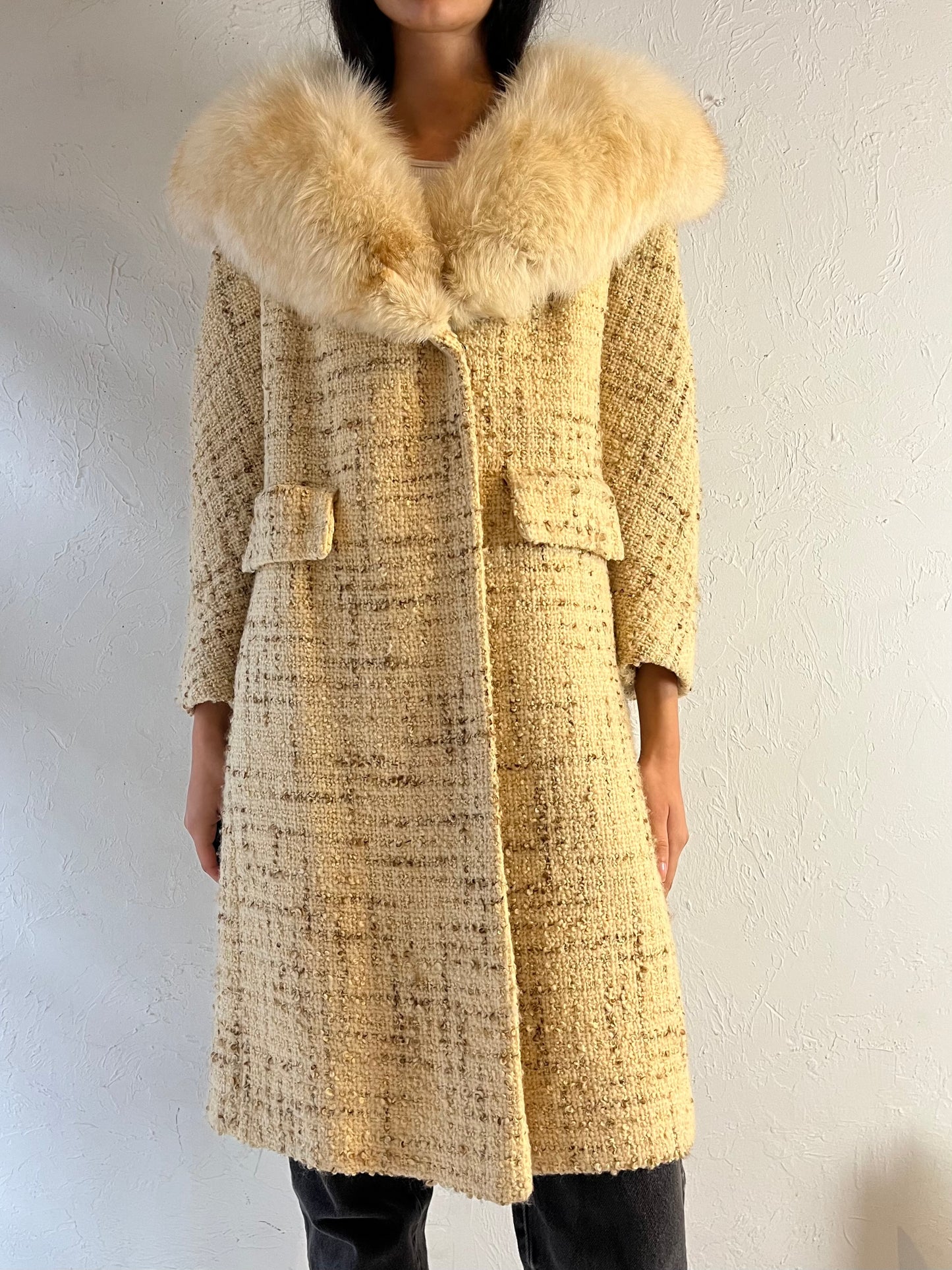 70s 'Di Vinci' Rabbit Fur Collared Knit Penny Lane Coat / Medium