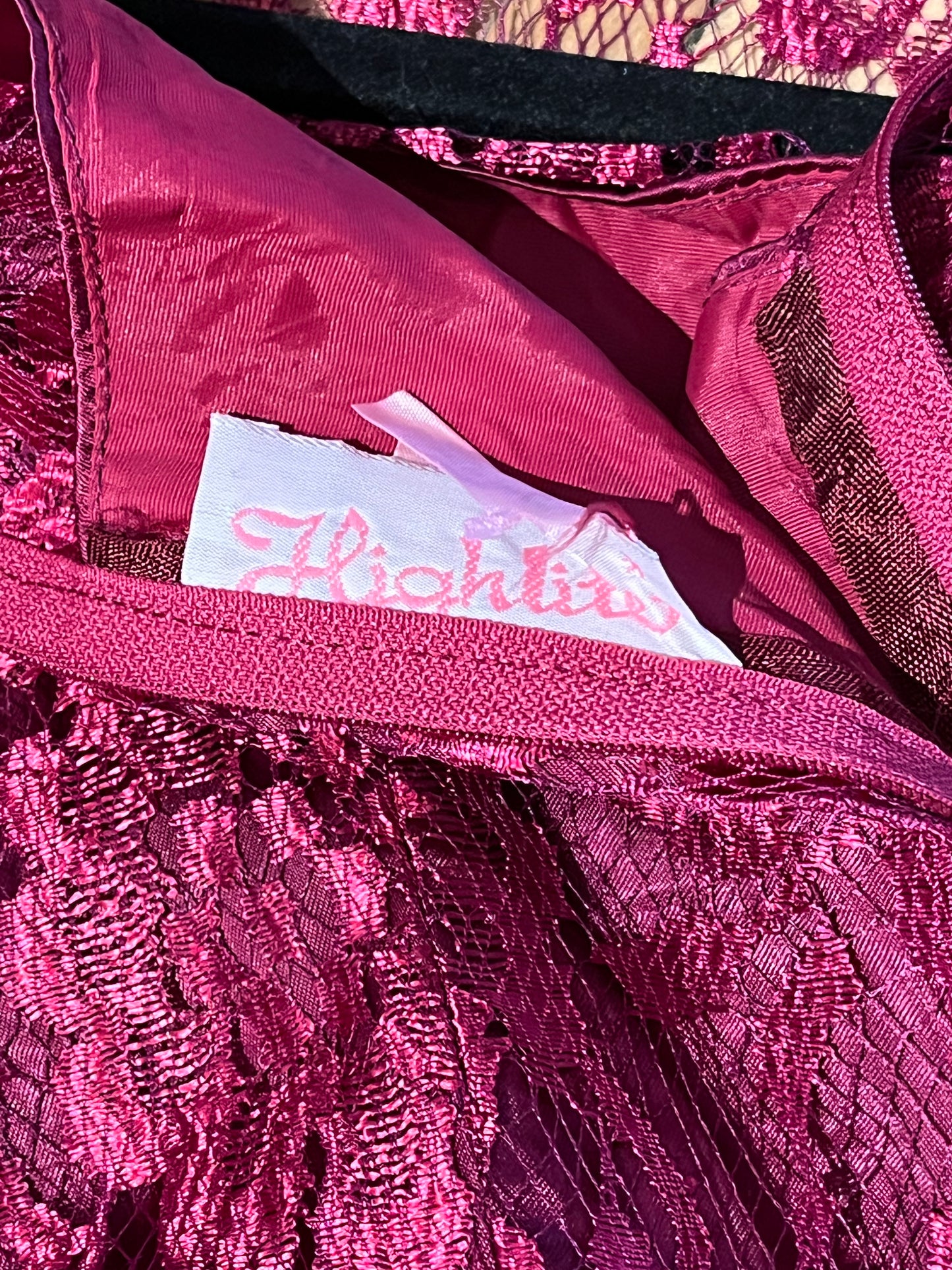 80s 'Highlite' Burgundy Lace Dress / Medium