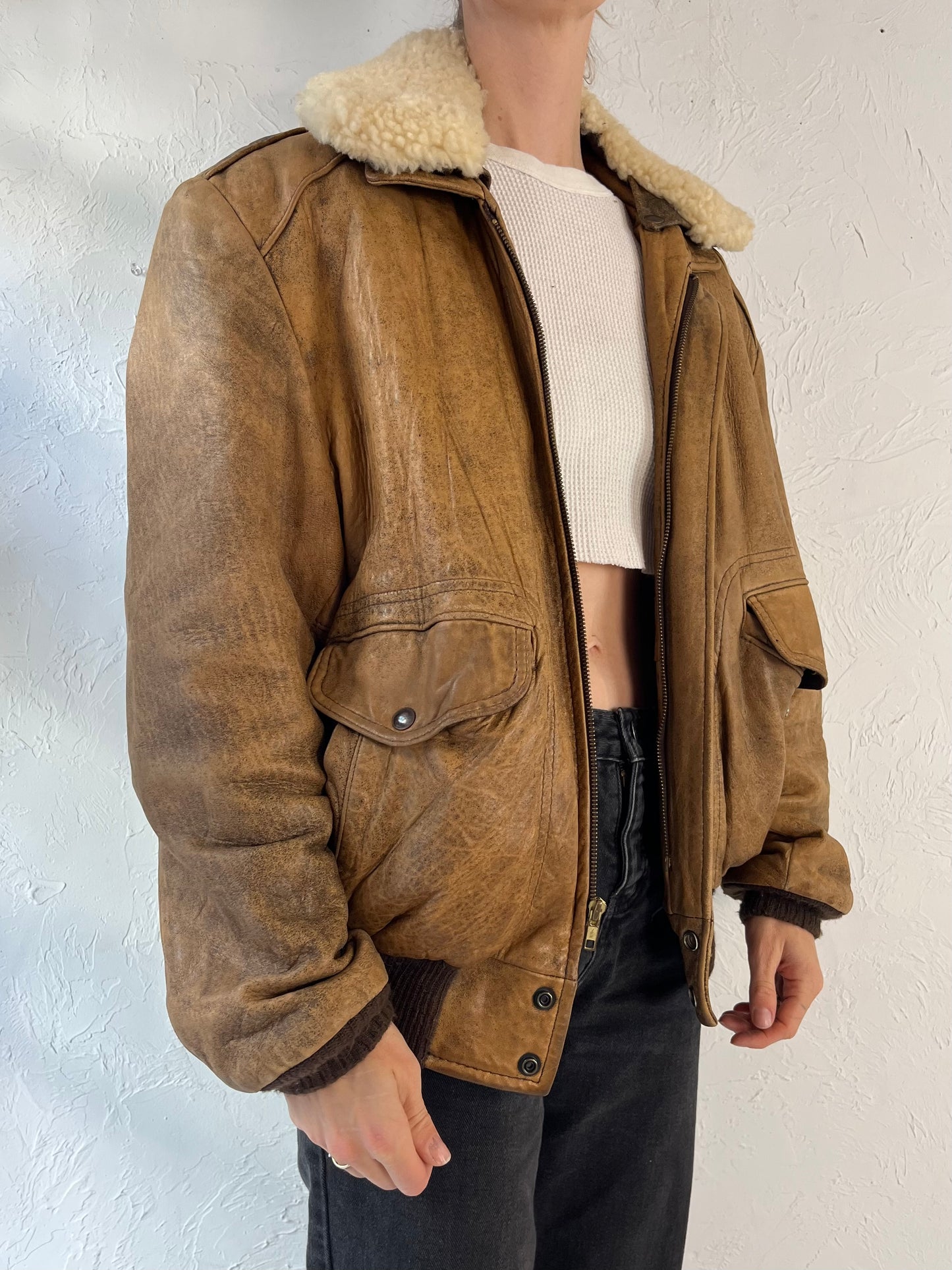 Y2k 'Reed' Brown Leather Flight Jacket / Medium