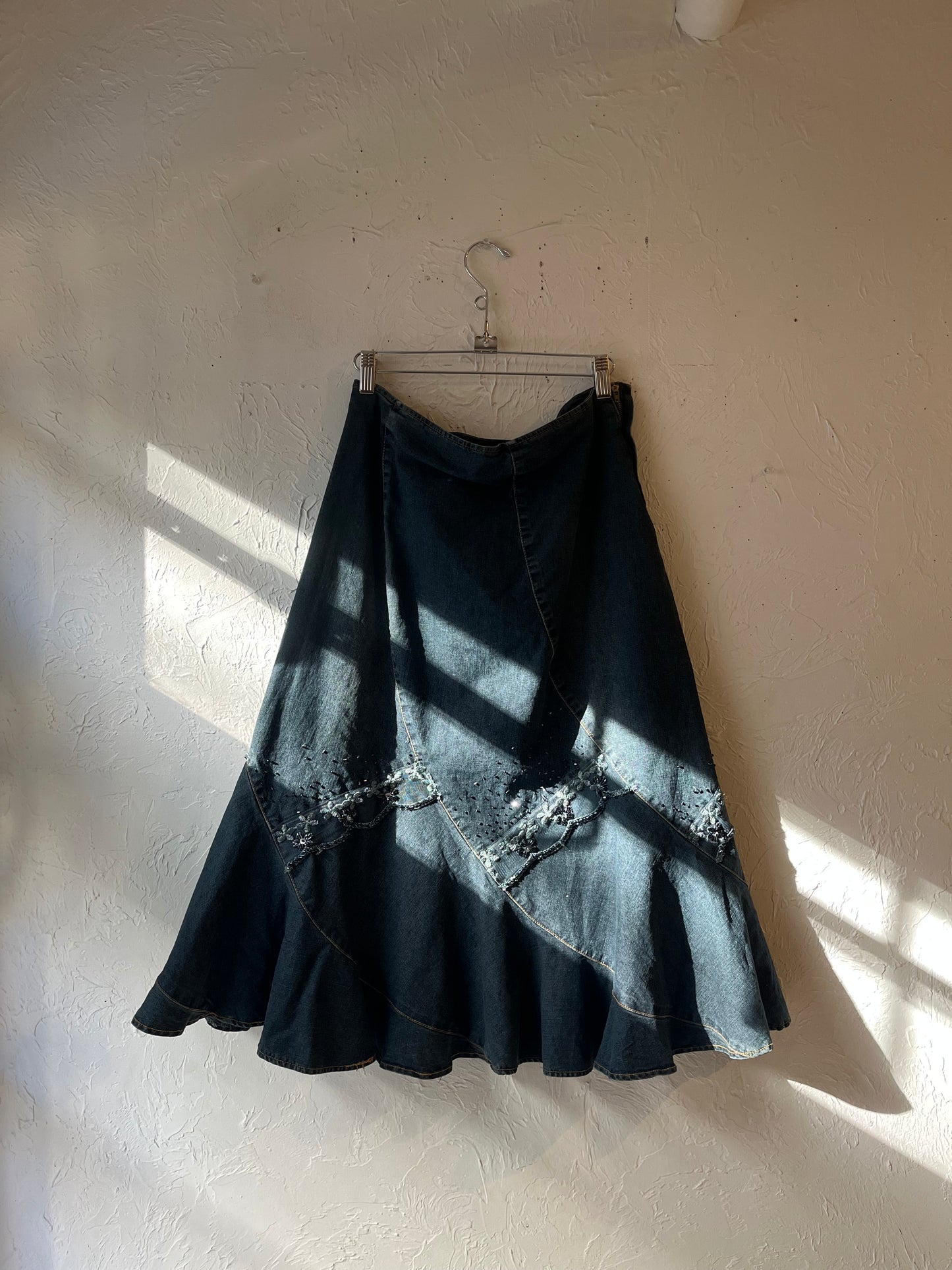 Y2k 'Vex' Embellished Denim Skirt / Large