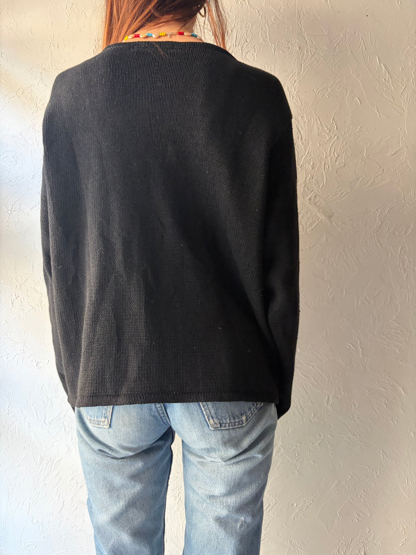 90s 'Victoria Jones' Beaded Floral Cardigan / Medium