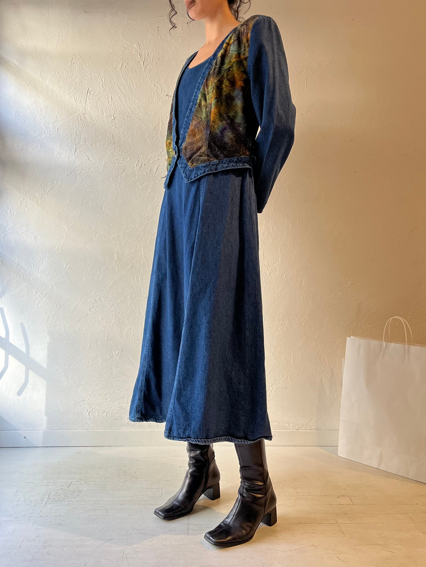 90s ‘Sketches’ Long Sleeve Denim Dress / Large