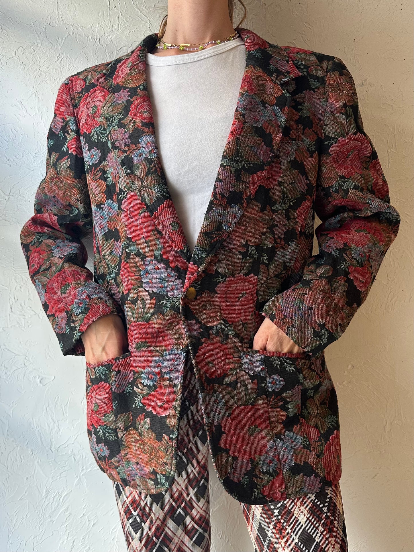 90s 'Liz Wear' Floral Blazer Jacket / Large
