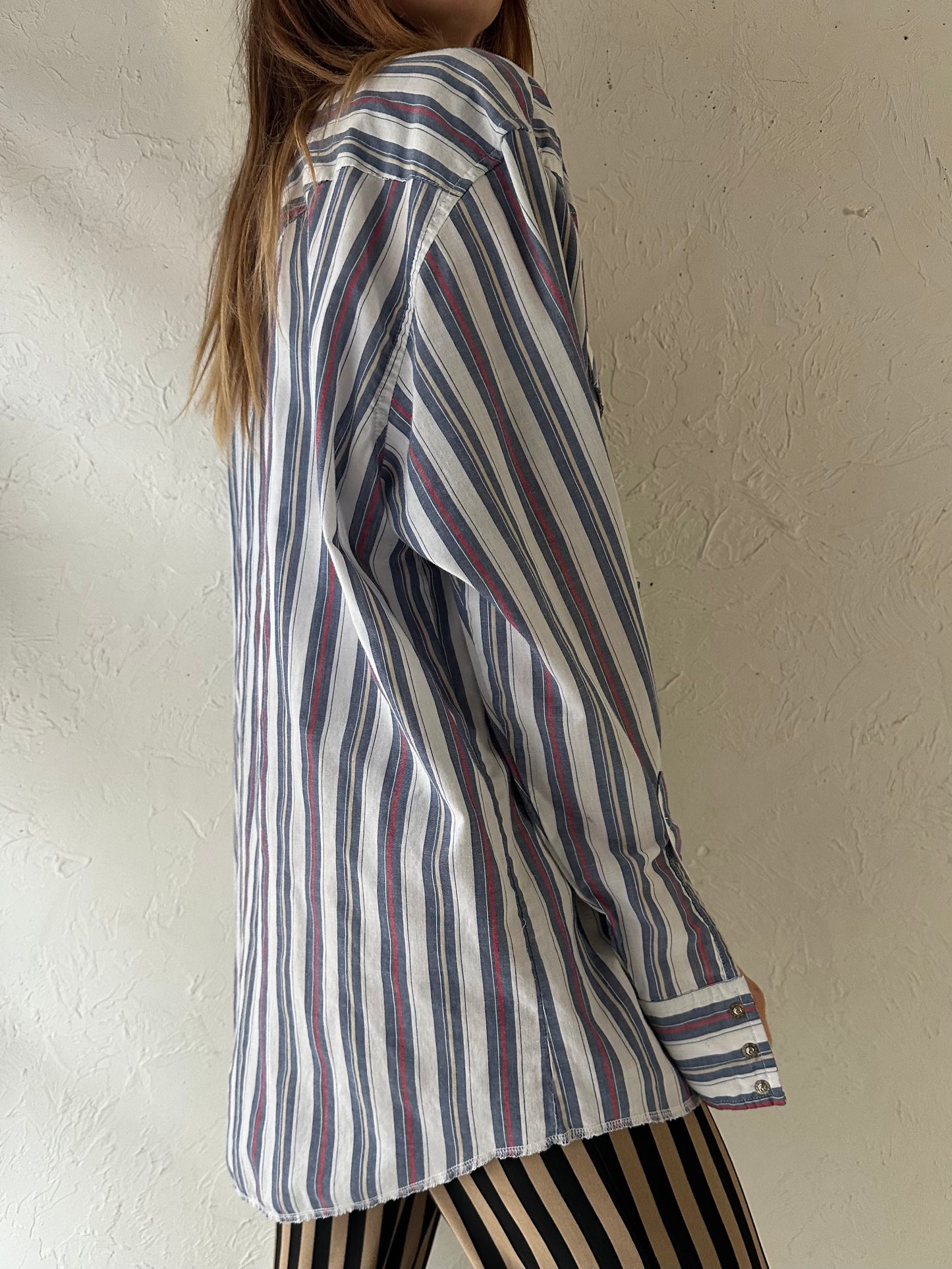Y2k 'Wrangler' Striped Pearl Snap Shirt / Large