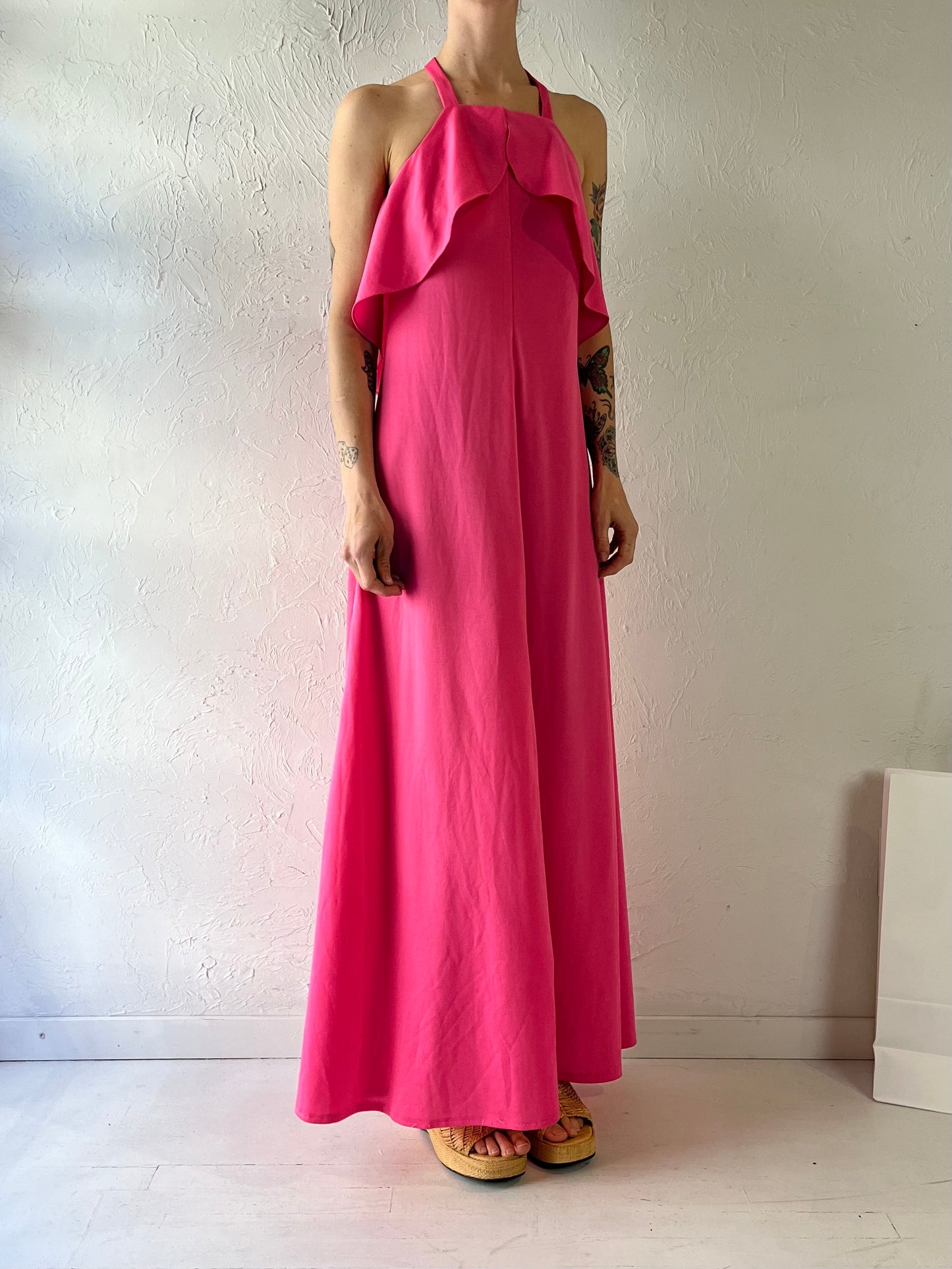 70s 'Gilmar' Pink Backless Dress / Union Made / Small