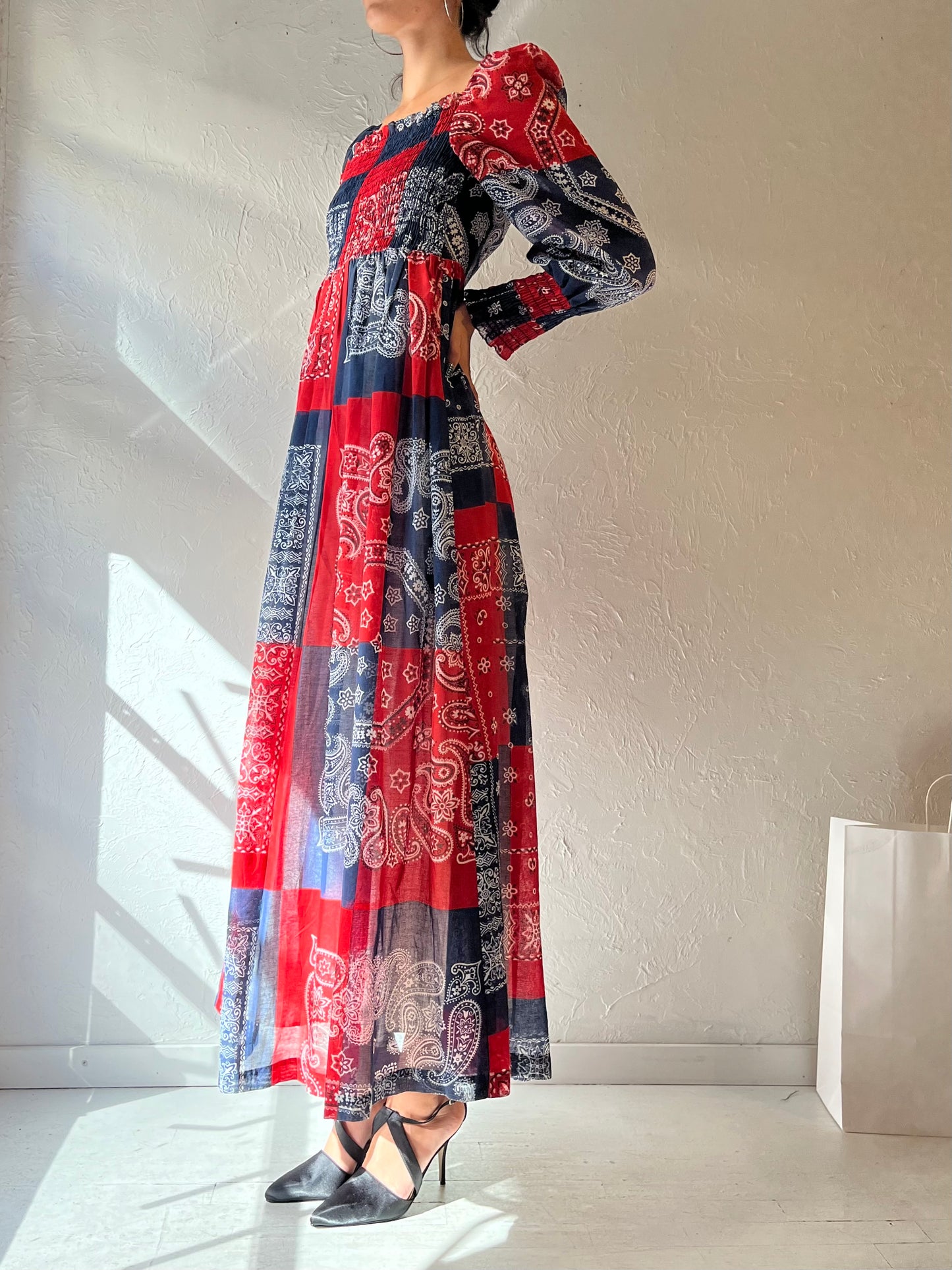 70s Patchwork Bandana Dress / Small