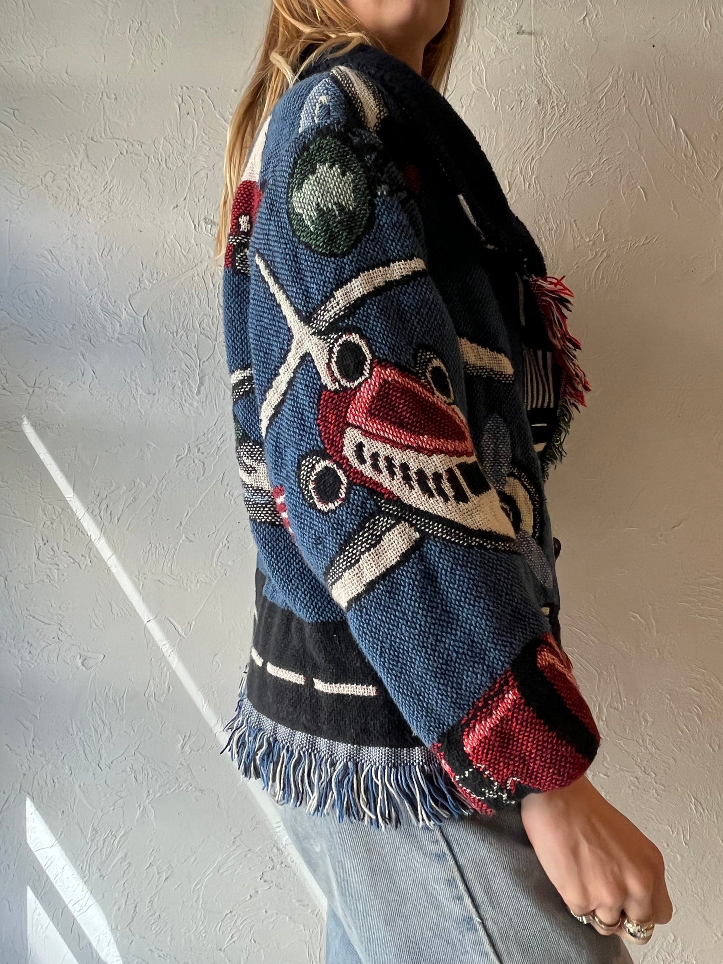 Vintage Aviation Tapestry Blanket Jacket / Medium