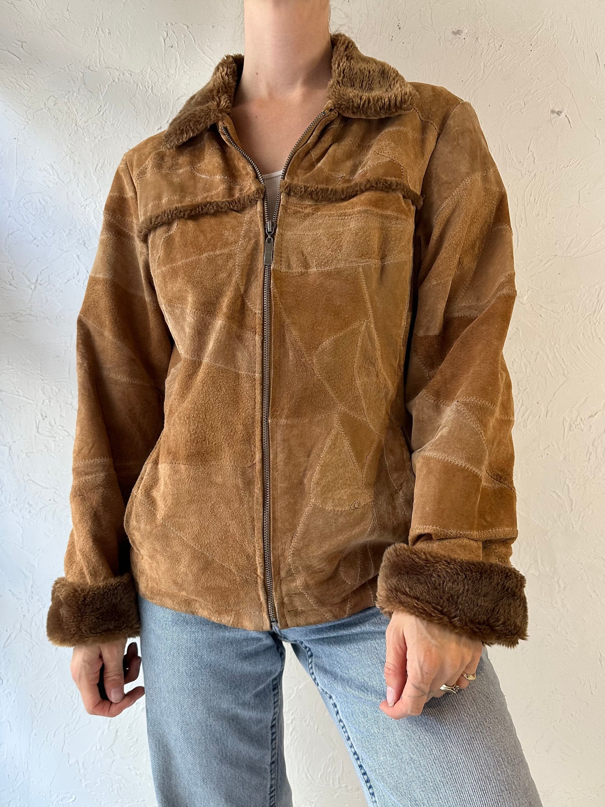 Y2k 'Leather Works' Patchwork Suede Jacket / Small