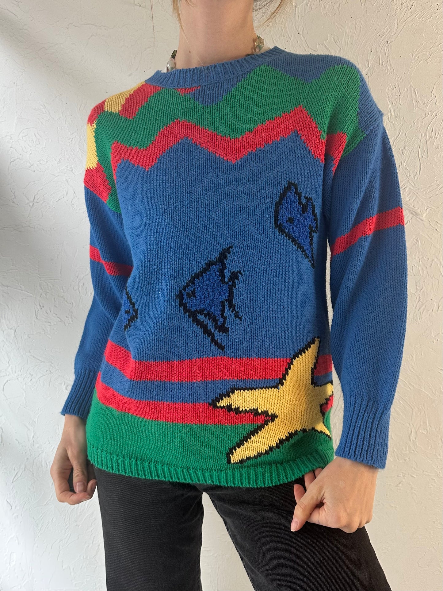 90s 'Woodwards' Knit Fish Sweater / Medium