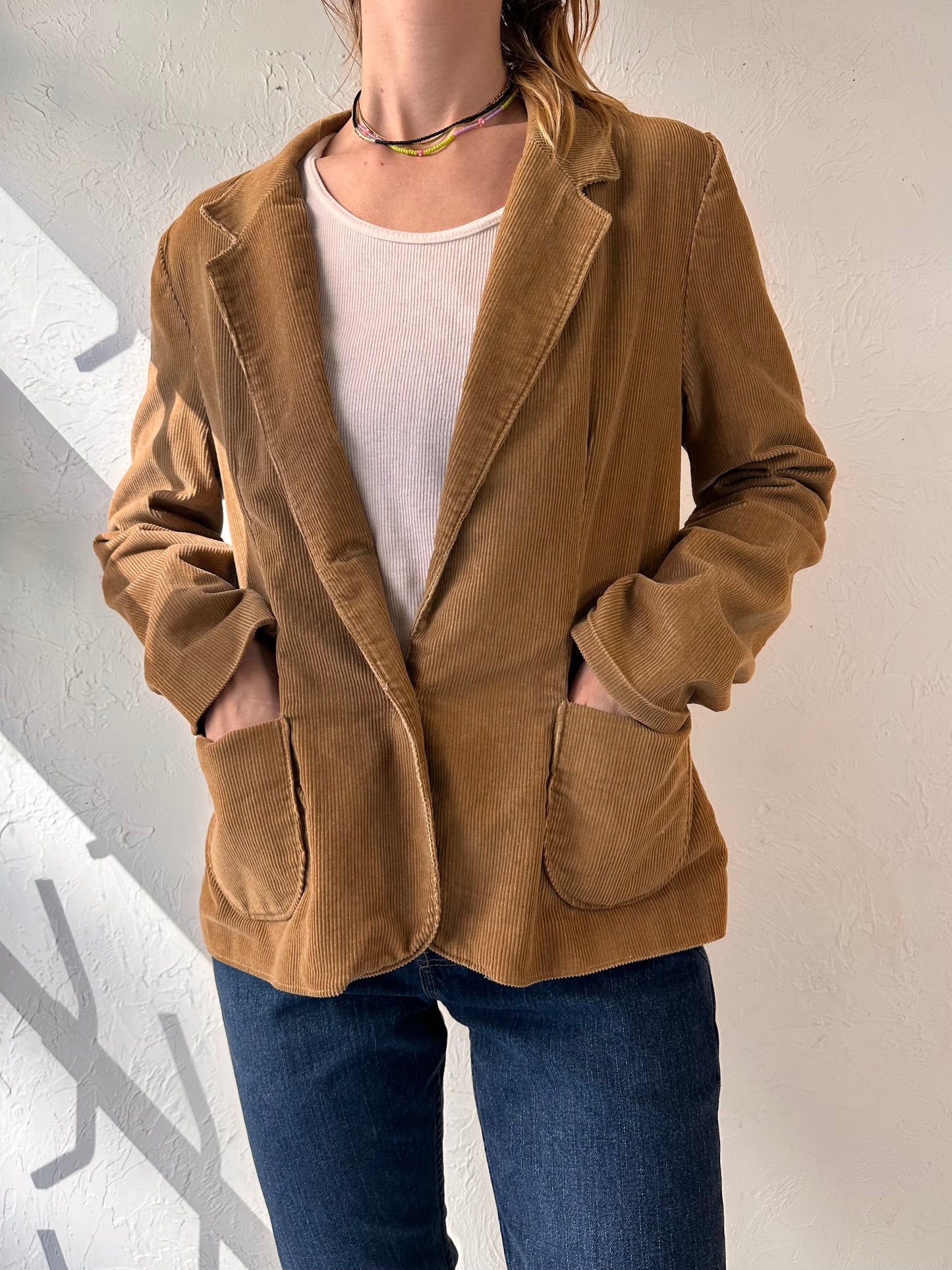 90s Tan Corduroy Blazer Jacket / Large