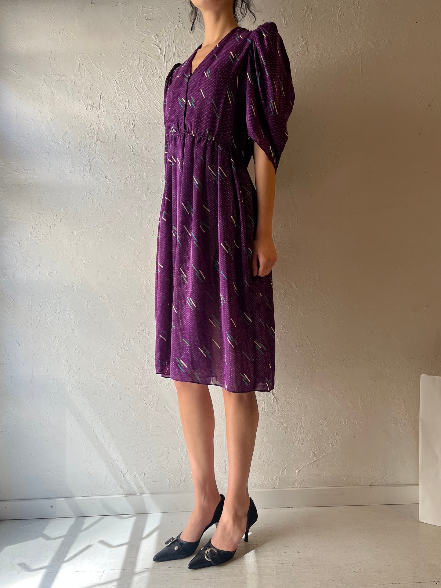 80s ‘James West’ Purple Midi Dress / Medium