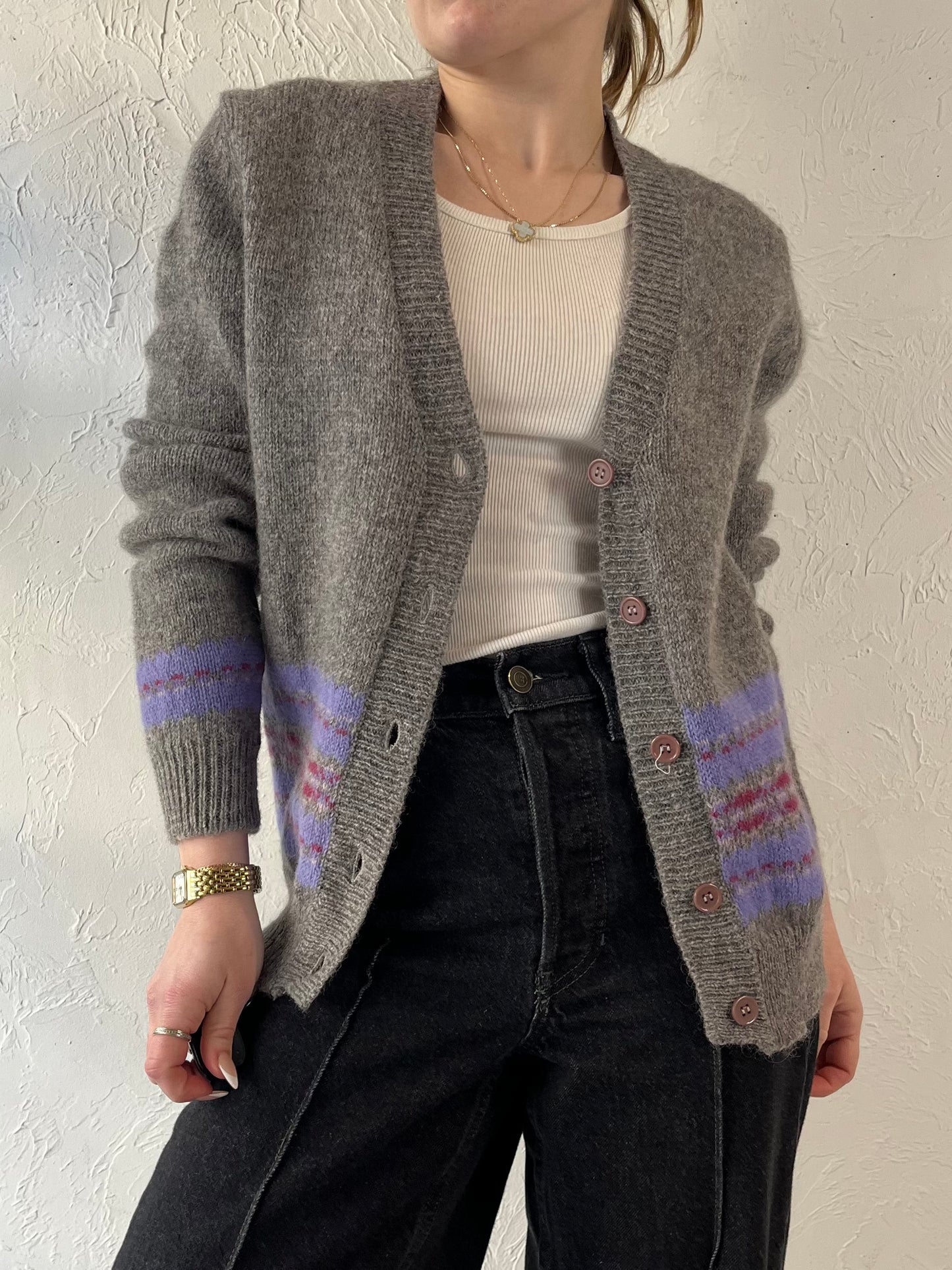 90s 'Maggie' Gray Wool Cardigan Sweater / Medium