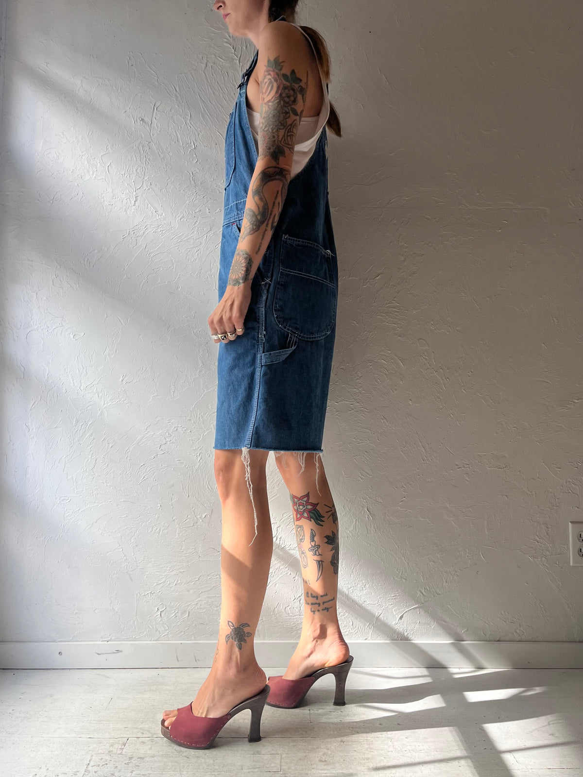 80s 'Big Mac' Blue Cotton Denim Dungarees Workwear Grunge Overall Shorts / Meidum