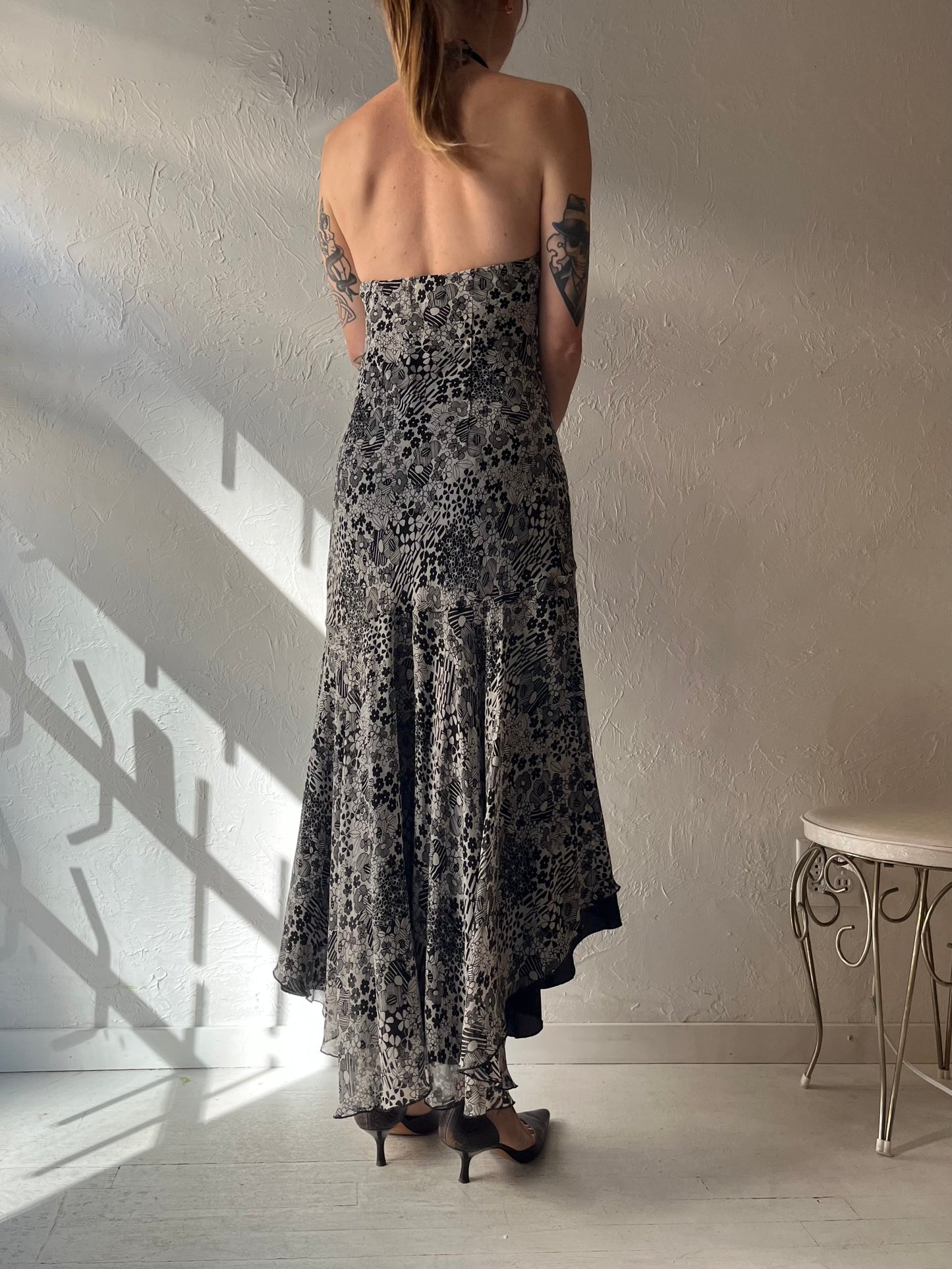 Y2k 'Citrine' Formal Floral Maxi Halter Dress / Small