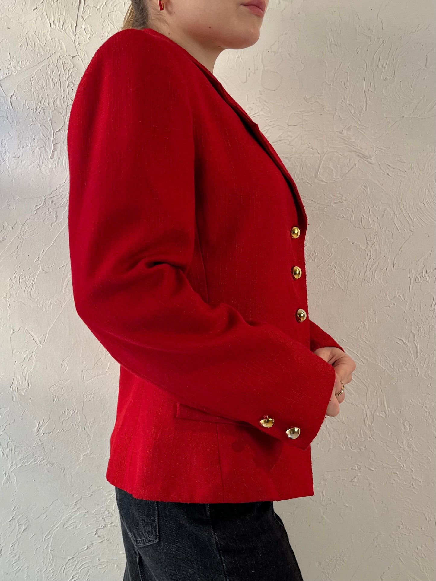 90s 'Kasper' Red Blazer Jacket / Small