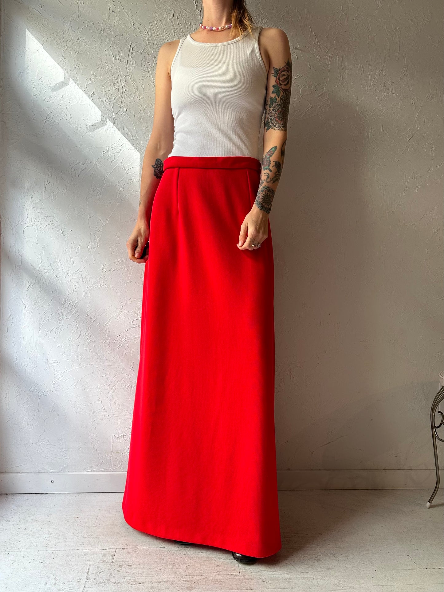 Vintage Red Maxi Skirt / Medium