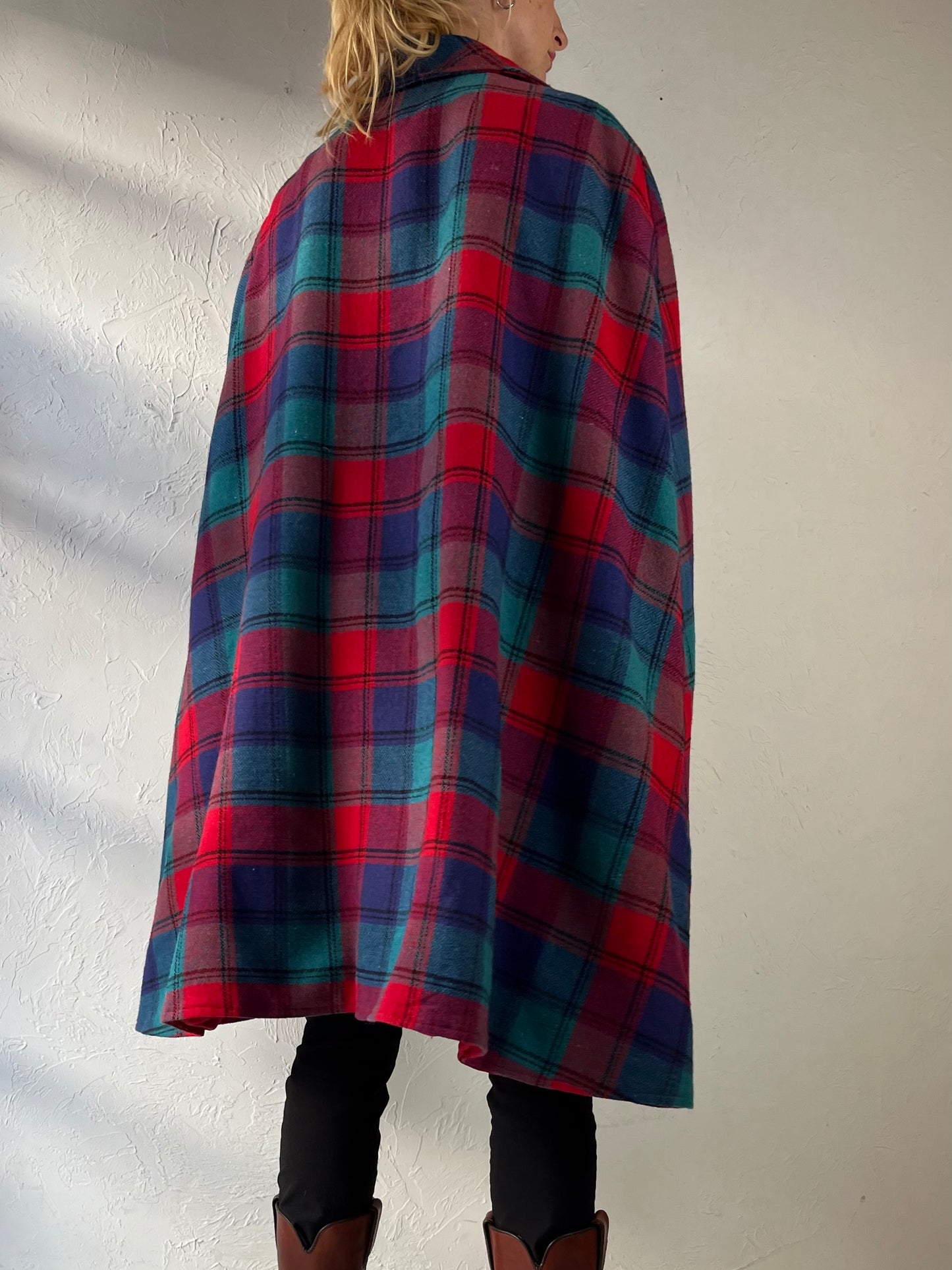 Vintage Classic Plaid Poncho / One Size