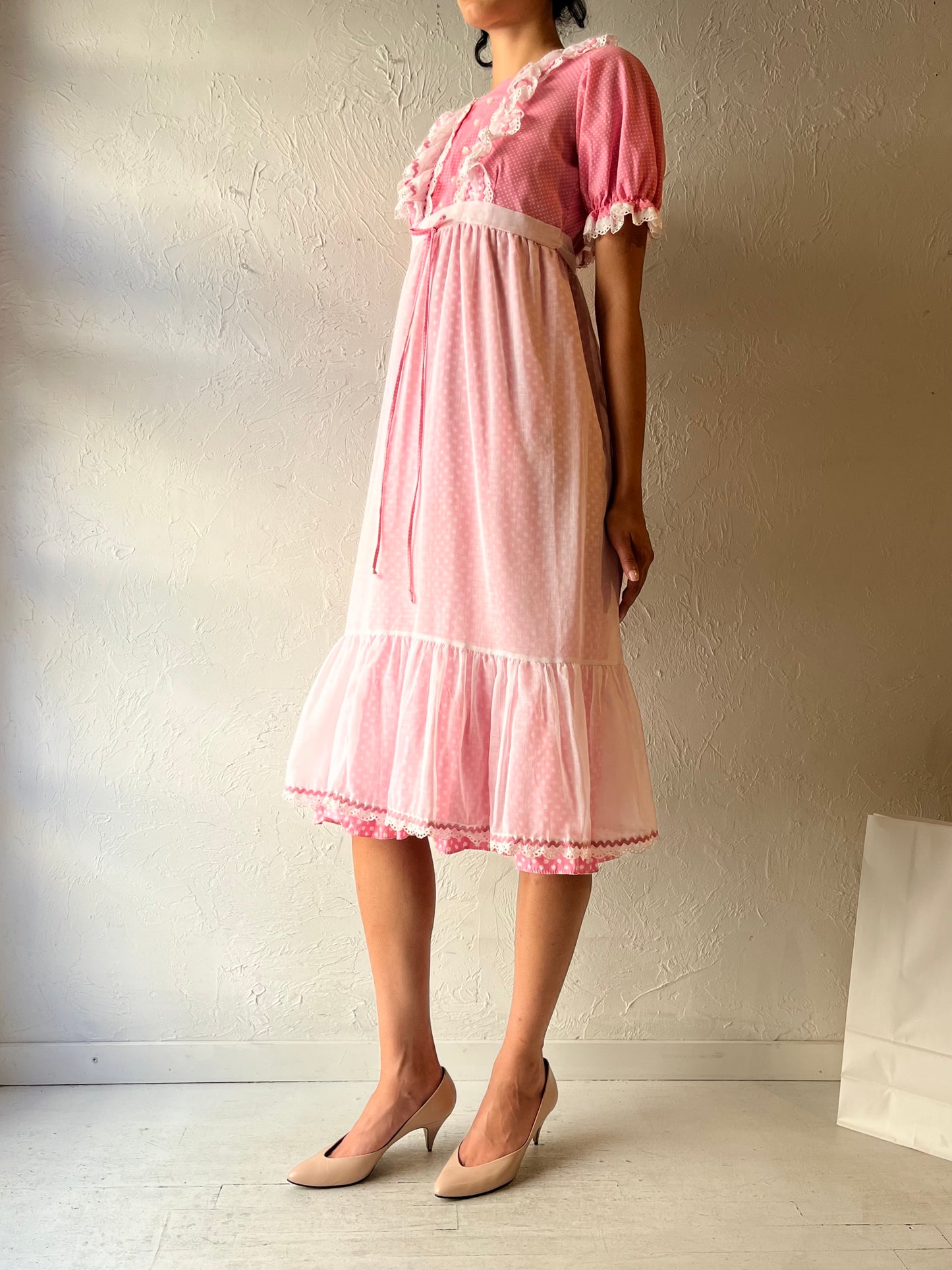 70s ‘Genway’ Pink Puff Sleeve Dress / Small