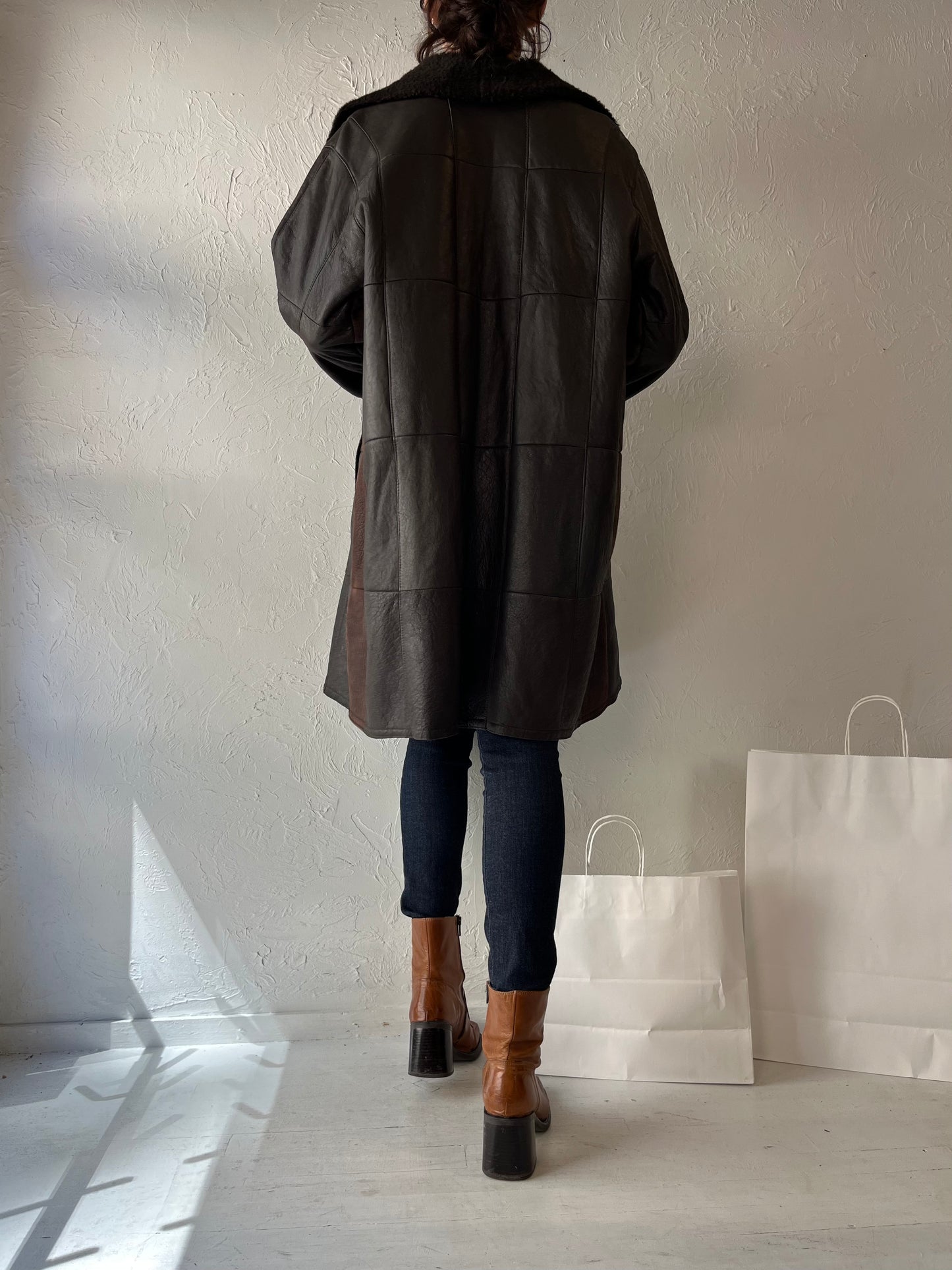 Vintage Handmade Chocolate Brown Patchwork Leather Jacket / Medium - Large