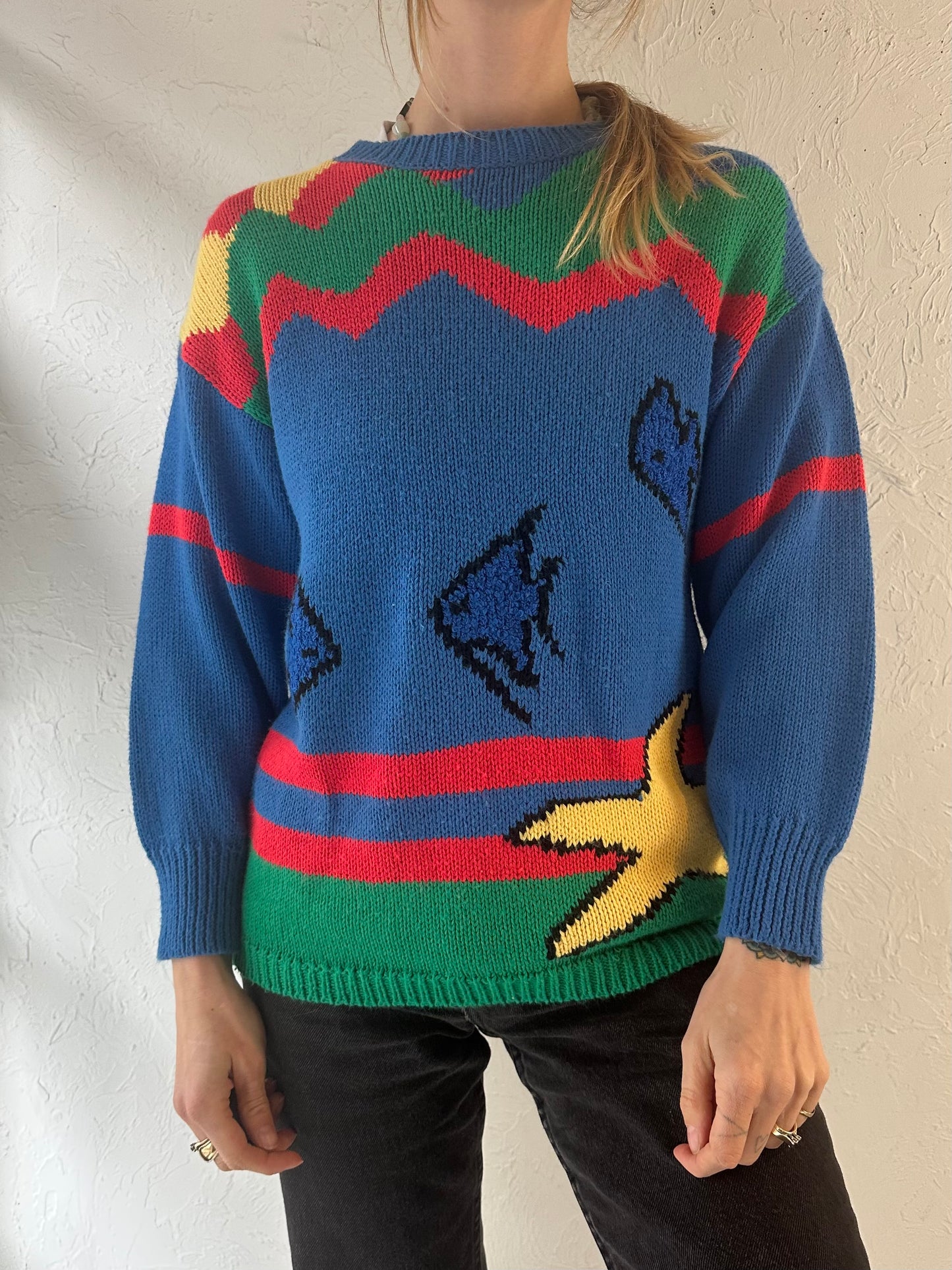 90s 'Woodwards' Knit Fish Sweater / Medium