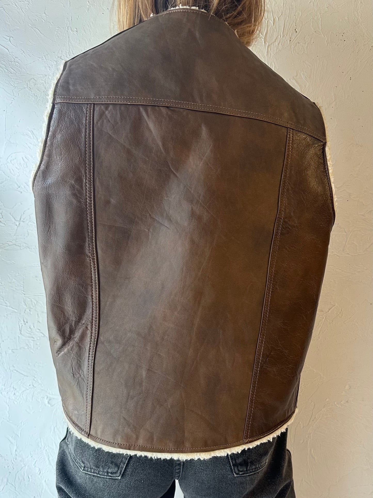 70s Brown Leather Vest / Large