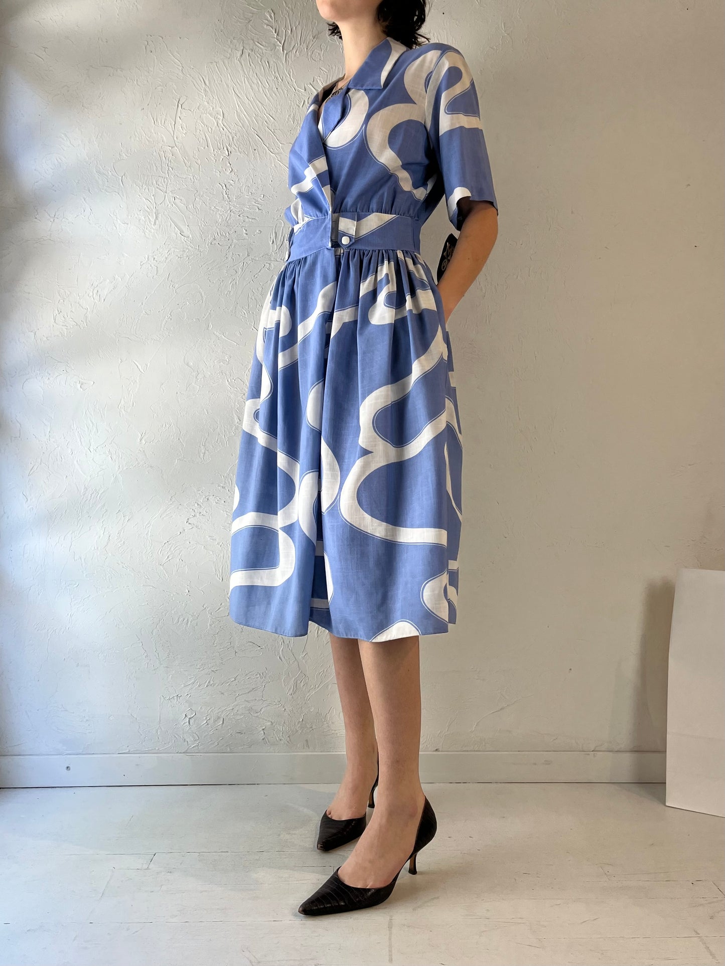 70s 'Miss Oops California' Blue Midi Dress / Medium