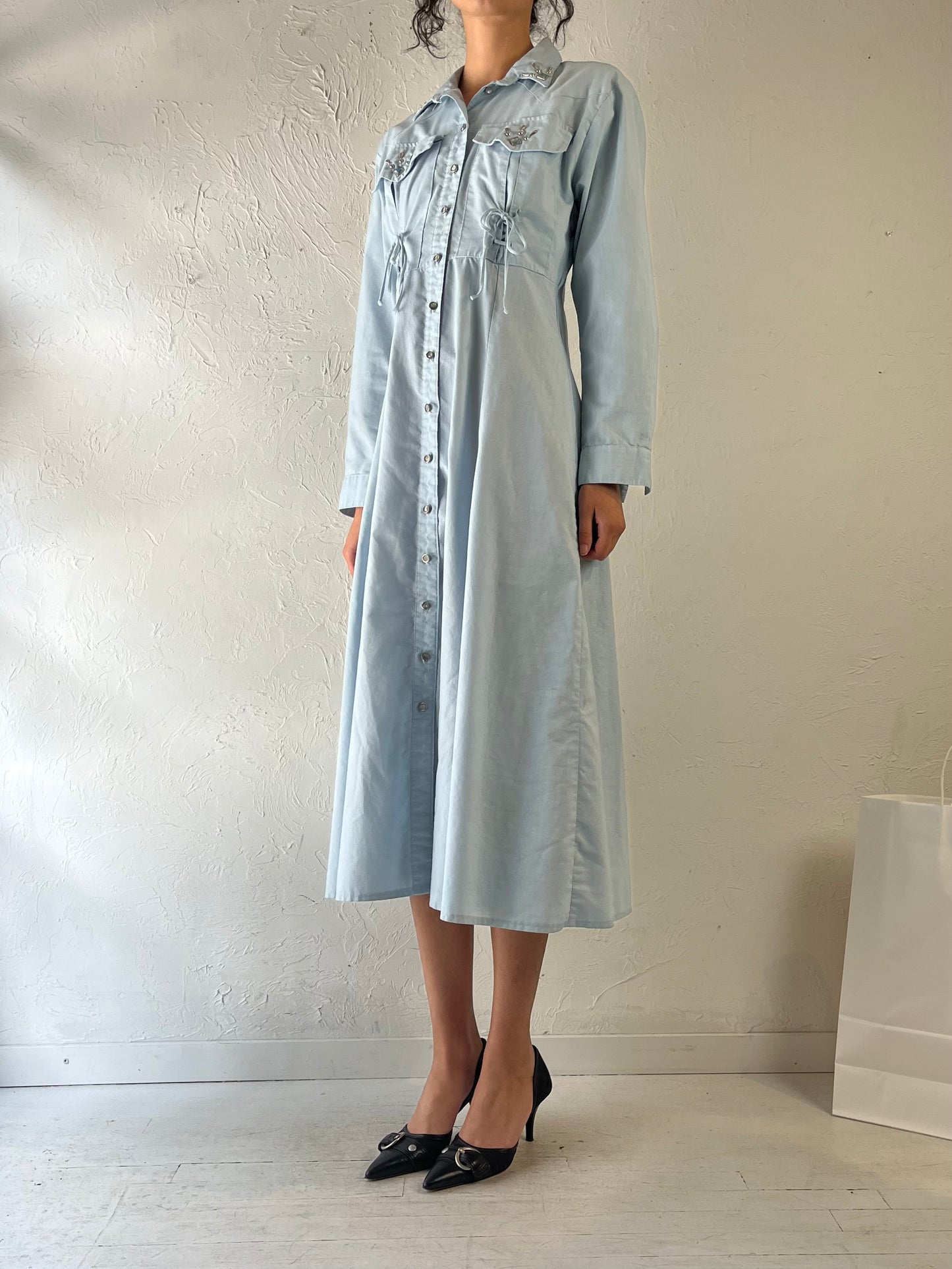90s ‘Dawn Joy’ Blue Button Up Dress / Small