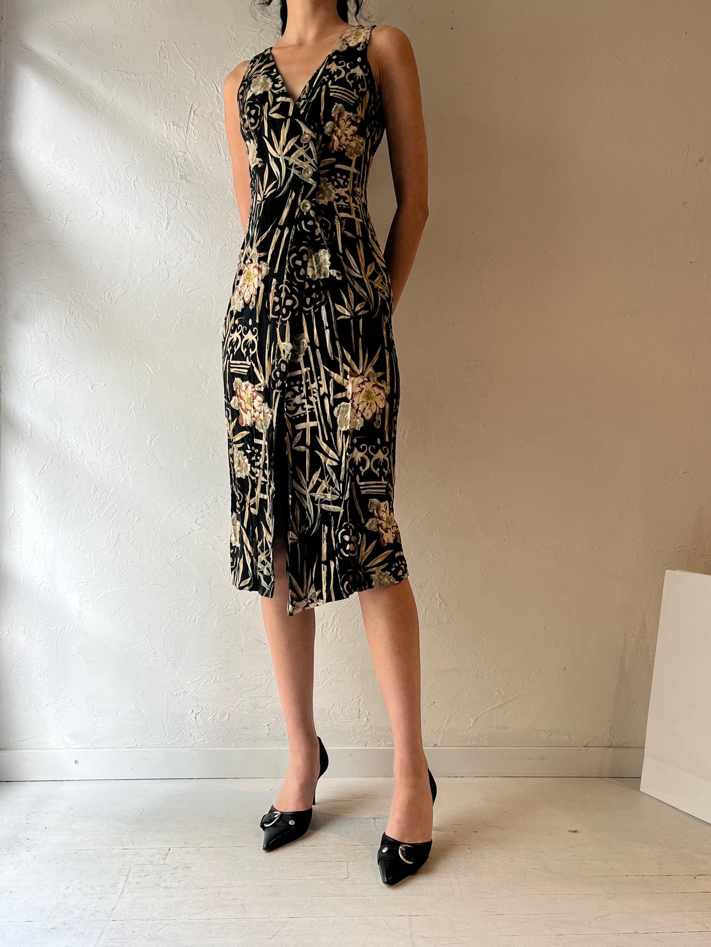 90s ‘All That Jazz’ Patterned Wrap Dress / Small