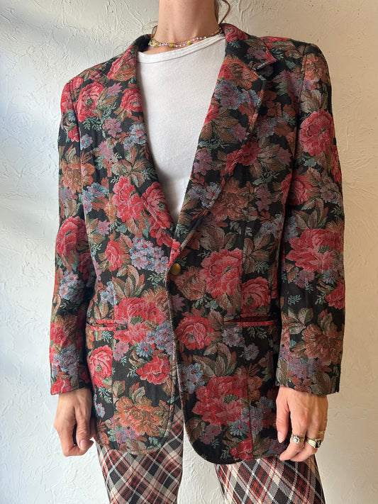 90s 'Liz Wear' Floral Blazer Jacket / Large