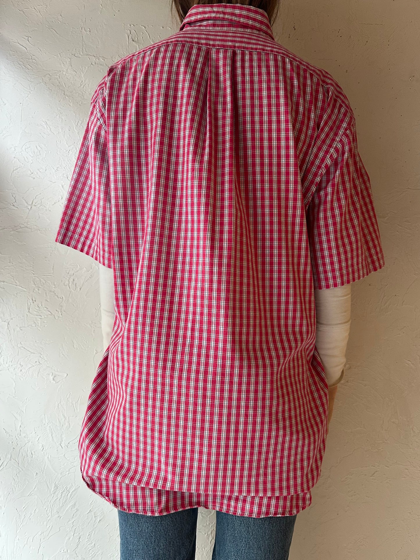 Y2k 'Ralph Lauren' Pink Gingham Short Sleeve Button Up Shirt / Medium