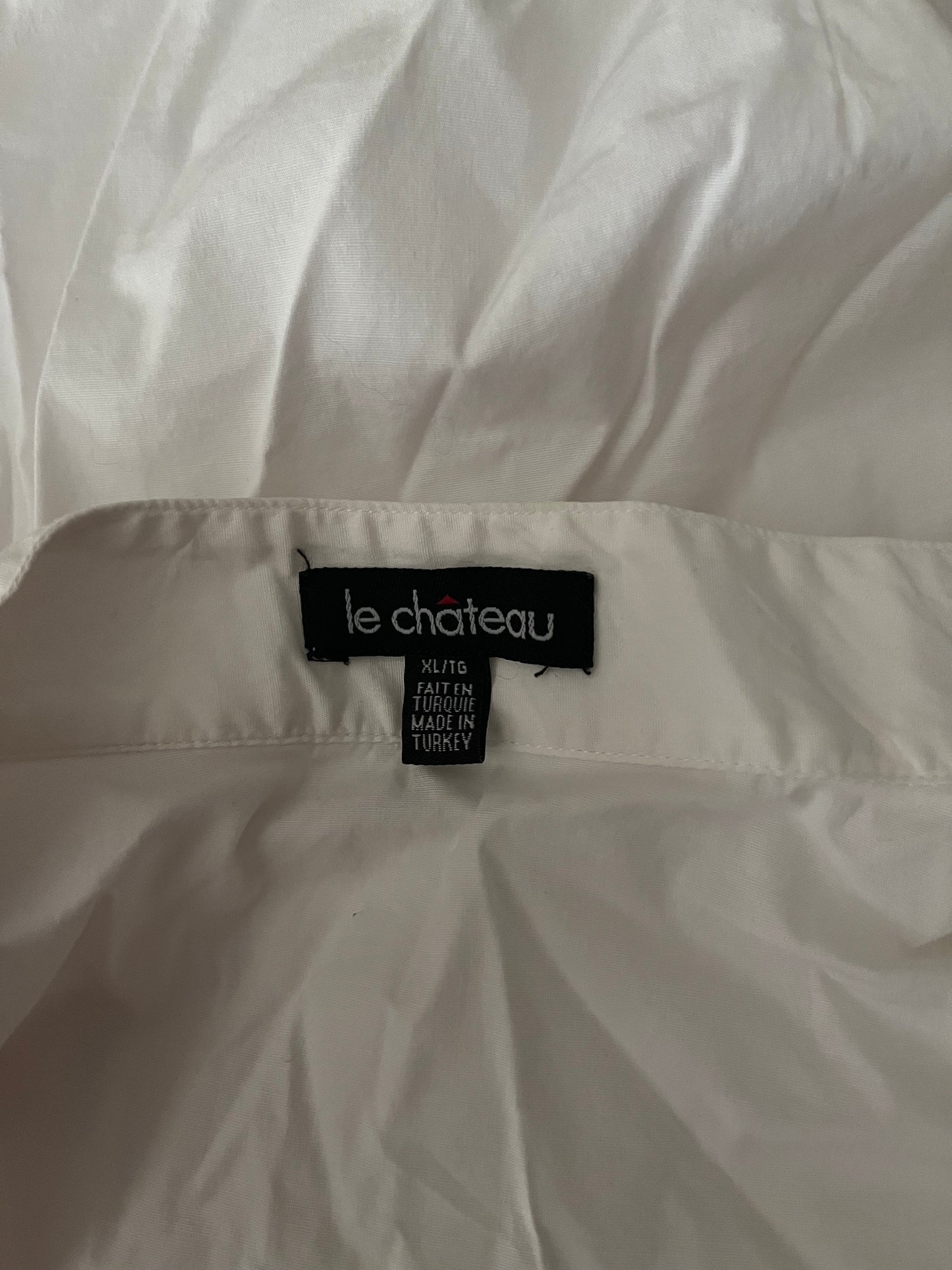 90s 'Le Chateau' White Long Sleeve Mini Dress / Large