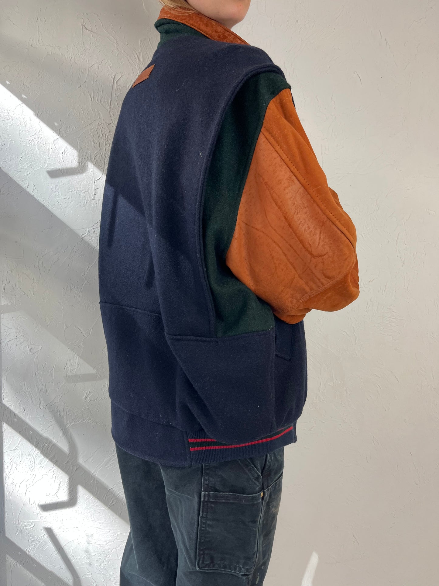 90s Wool Nylon Suede Bomber Jacket / Medium