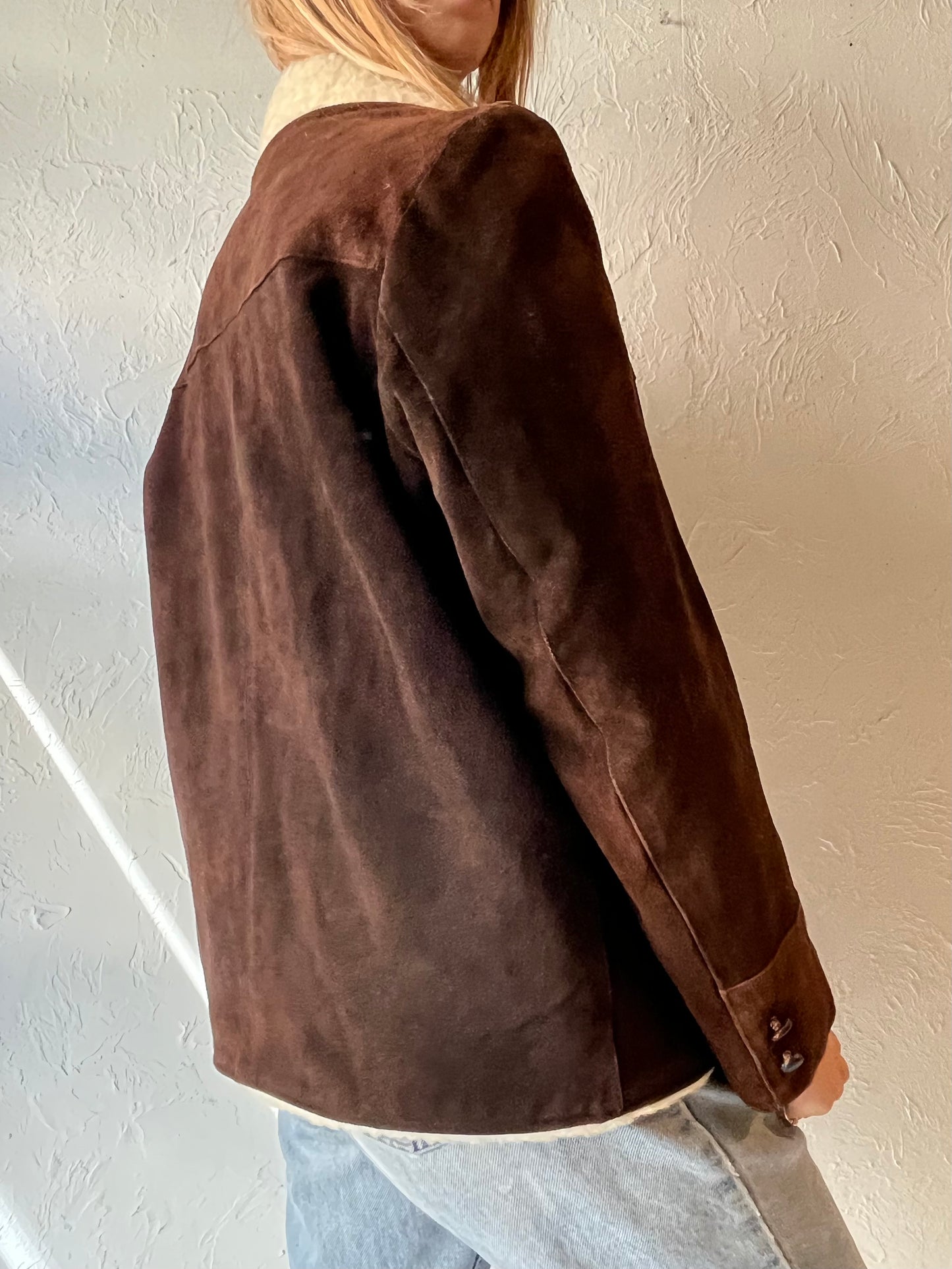 70s Brown Suede Shearling Lined Jacket / Small