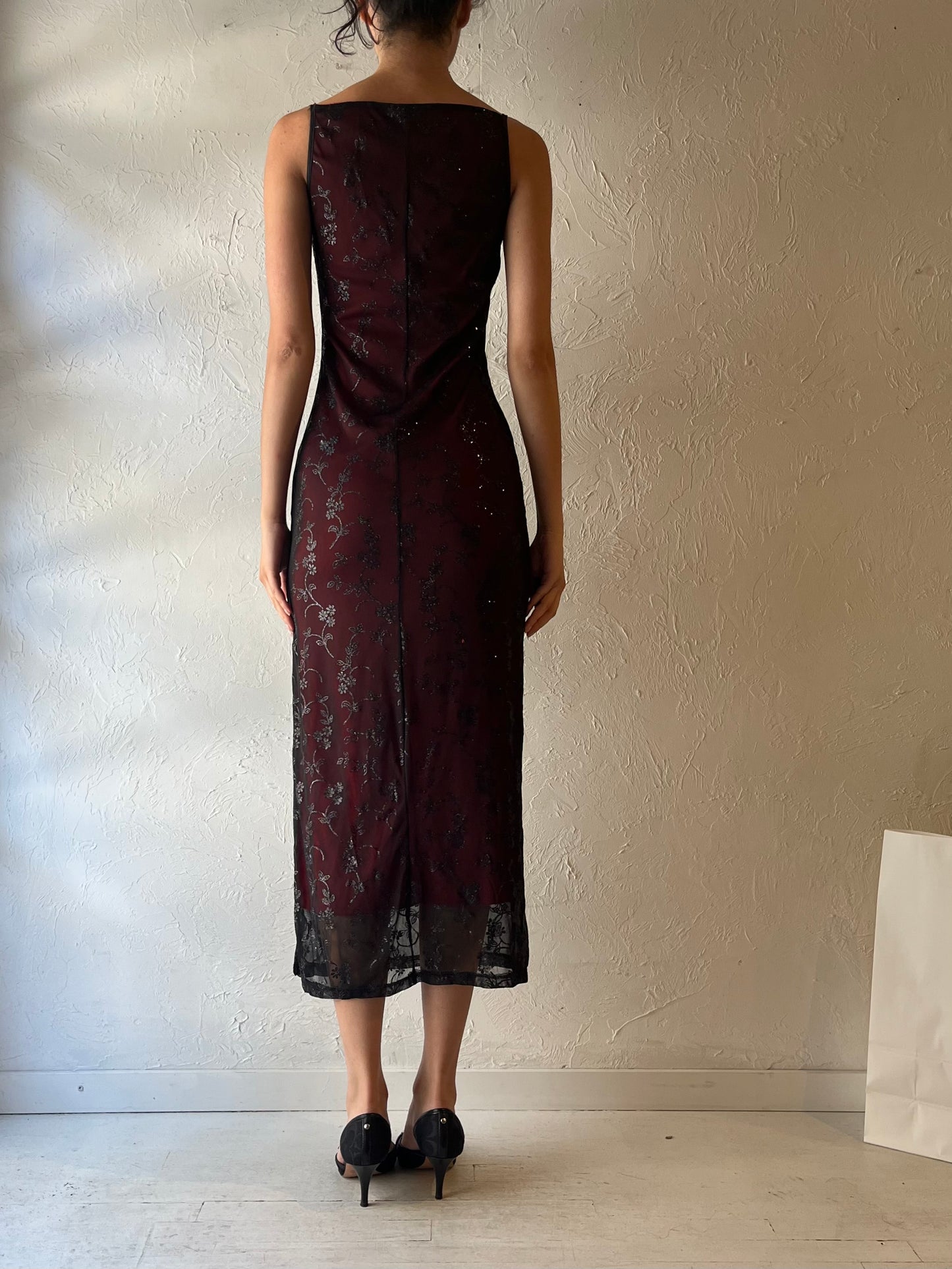 90s ‘Mantique’ Red Sparkly Goth Dress / Medium