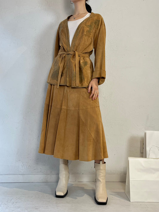 70s 'Jean Claire' Tan Suede Leather Skirt and Jacket Set / Small
