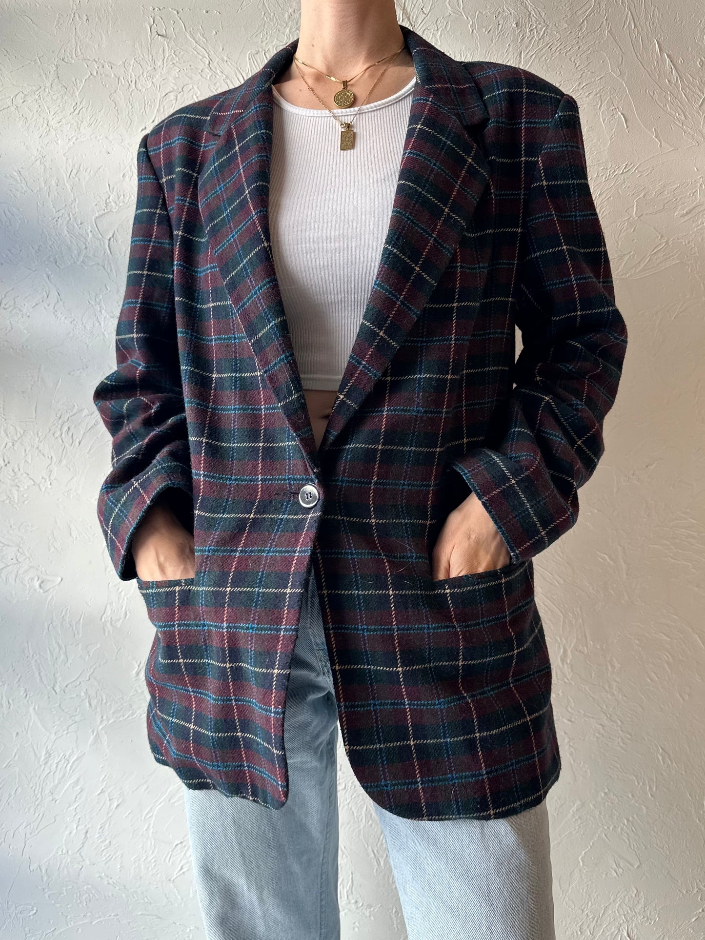 Y2k 'Sag Harbor' Plaid Blazer Jacket / Medium