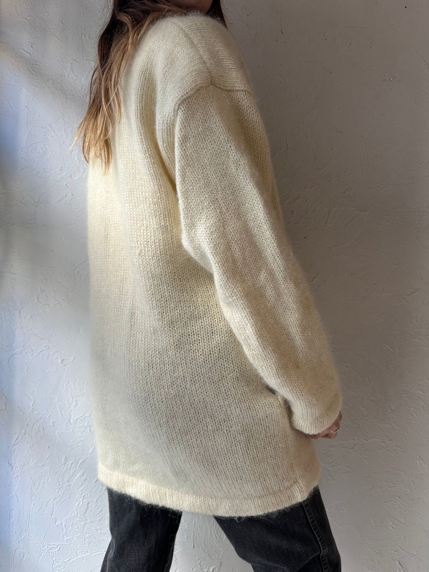 80s 'Cin Cin' Cream Knit Cardigan Sweater / Medium