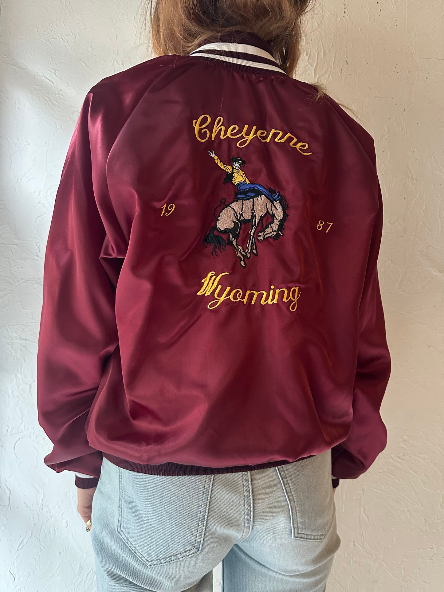 80s 'Trophy' Burgundy Nylon Bomber / Small
