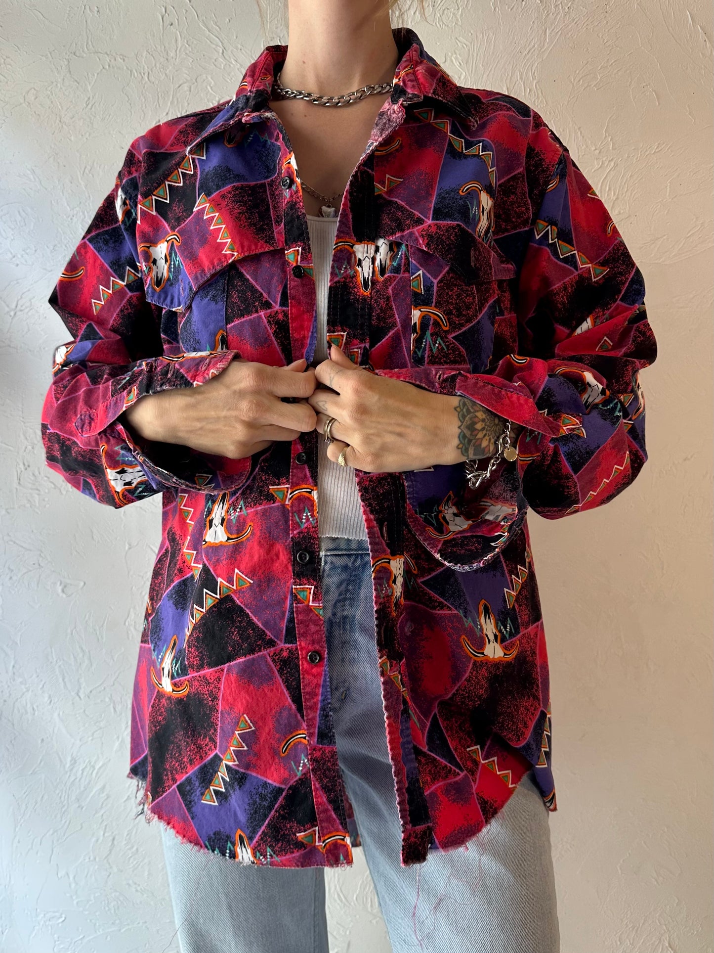 90s 'Wrangler' Patterned Western Shirt / XL