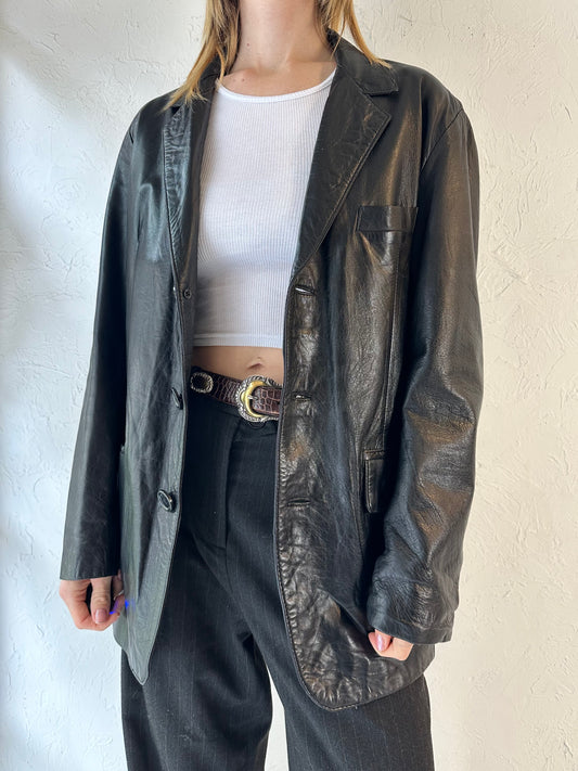 90s 'Real Leather' Oversized Leather Jacket / Medium